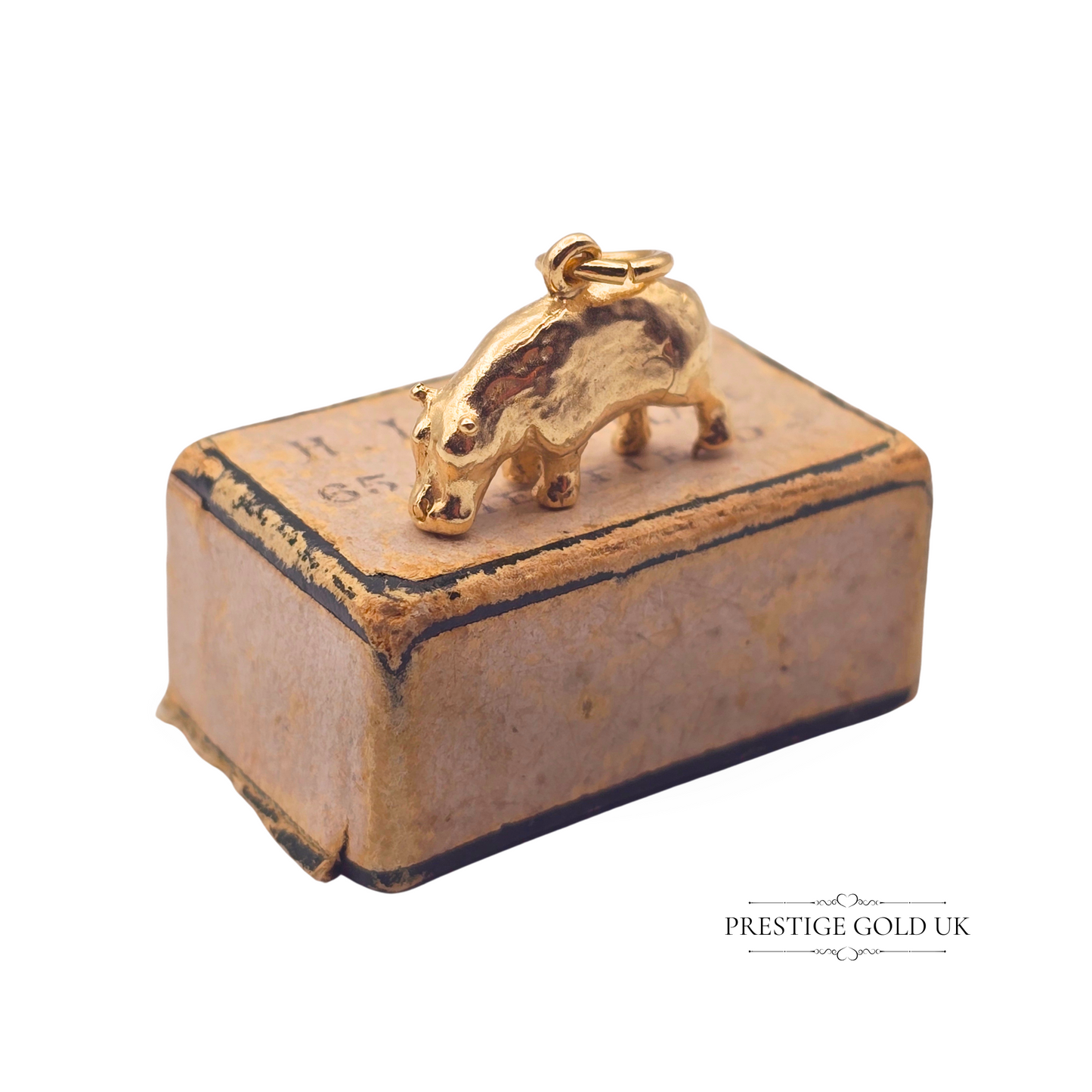 9ct Gold Hippo Charm Pendant, Solid 9k Gold, Small Realistic Hippopotamus