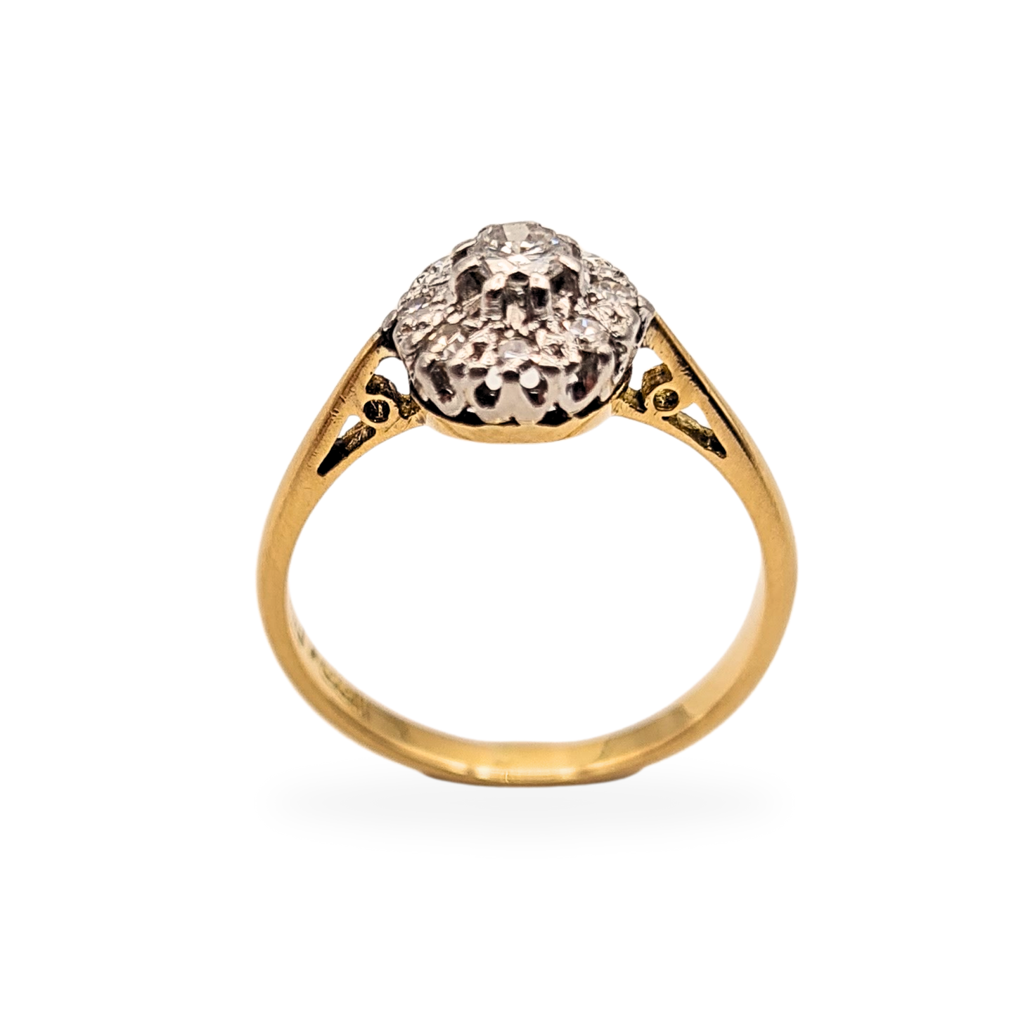18ct Gold Platinum Diamond Cluster Ring UK I 1/2 Vintage