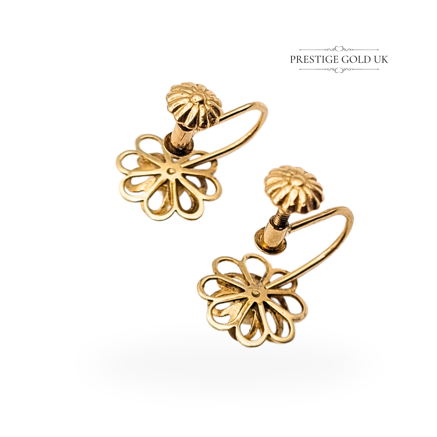 9ct Gold Screw Back Earrings, Floral Design With Pearl Centres For Non pierced ears