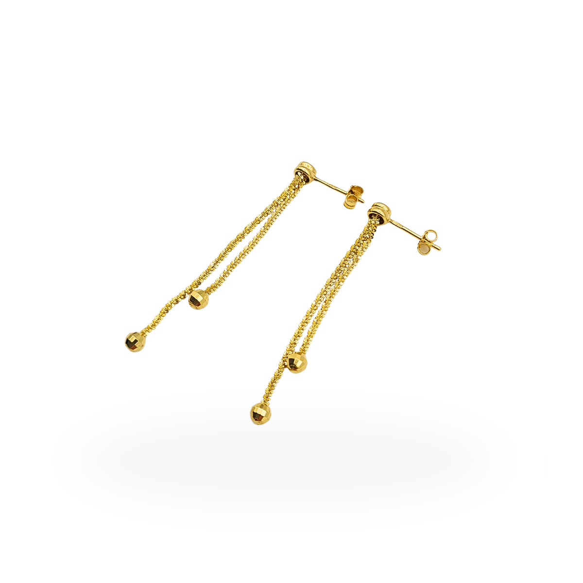9ct Yellow Gold Long Chain Drop Earrings Glitter Ball Dangle 54mm Hallmarked