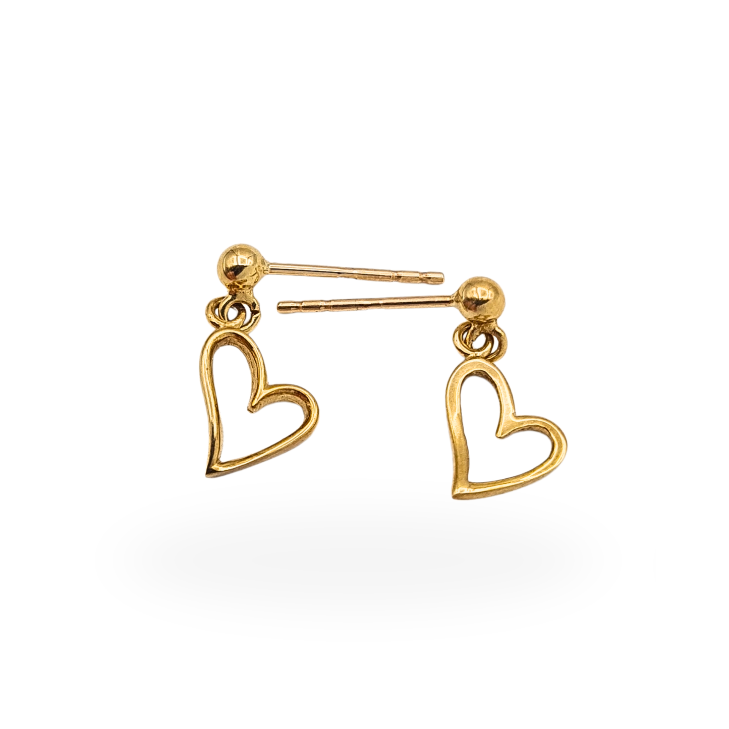 Cute 9ct Gold Small Heart Drop Dangle Earrings Butterfly Backs