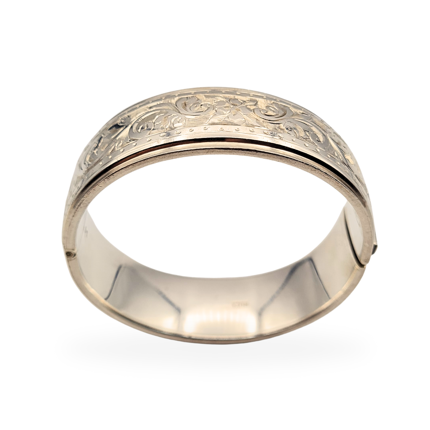 6 1/2" Silver Floral Bangle, Birmingham 1984, Wide Opening Bangle