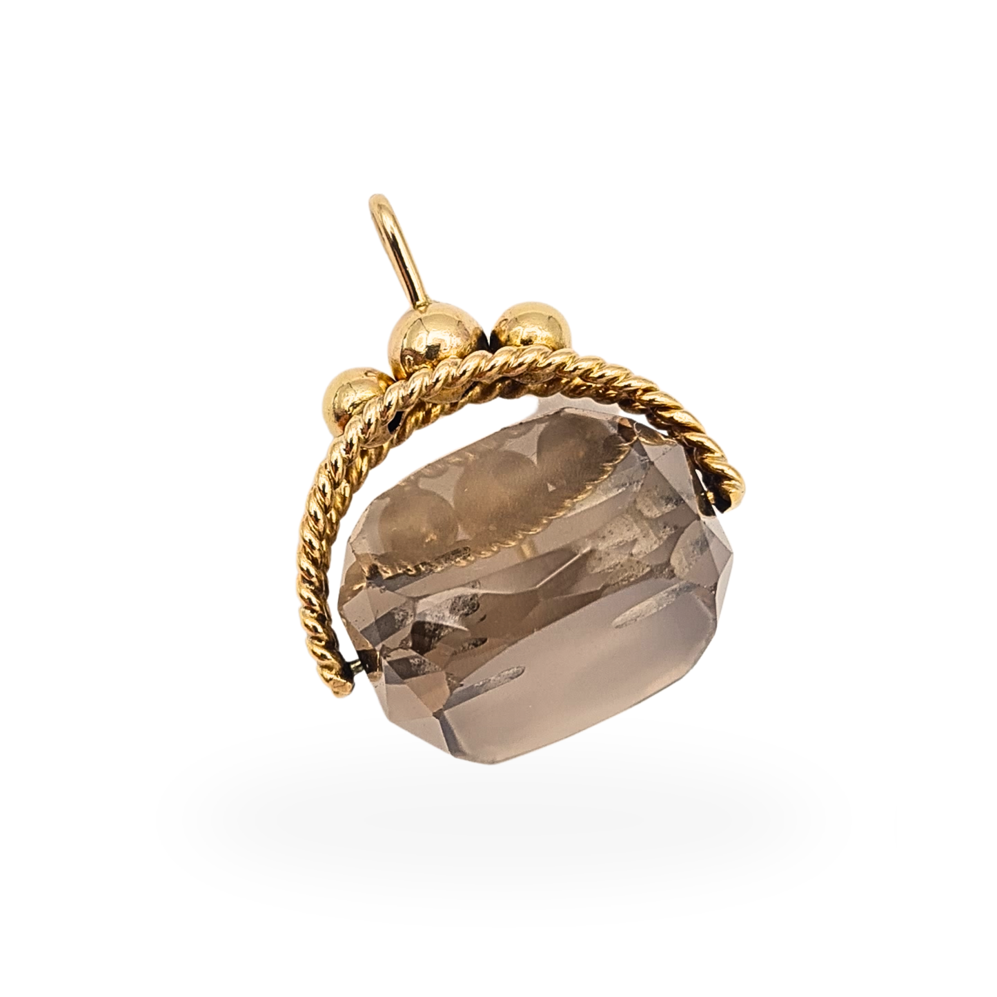 9ct Gold Smoky Quartz Spinning Fob Pendant Twist Mount