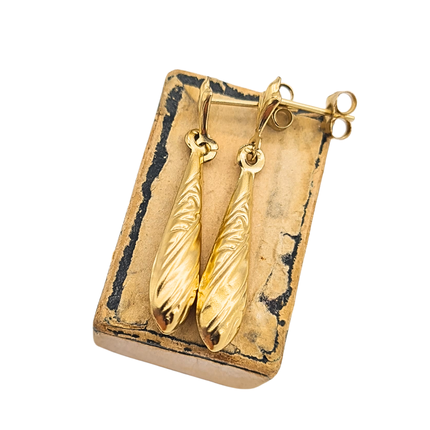 9ct Gold Bombe Drop Earrings Lightweight Long Dangle Earrings