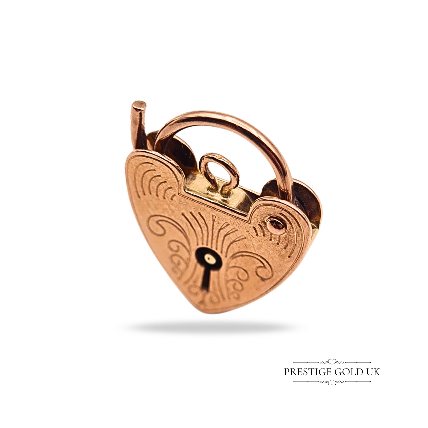 9ct Rose Gold Heart Padlock, Engraved Vintage Charm With London Hallmark