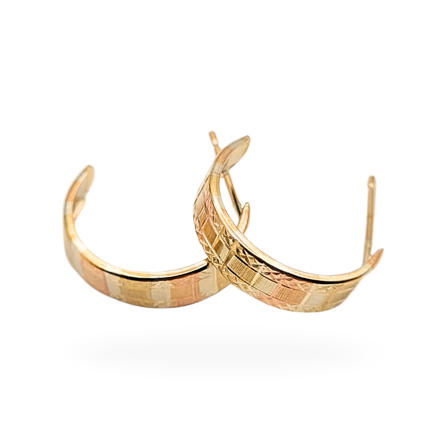 9ct Gold Two Tone Half Hoops, 15mm x 4mm, 0.75g, Engraved