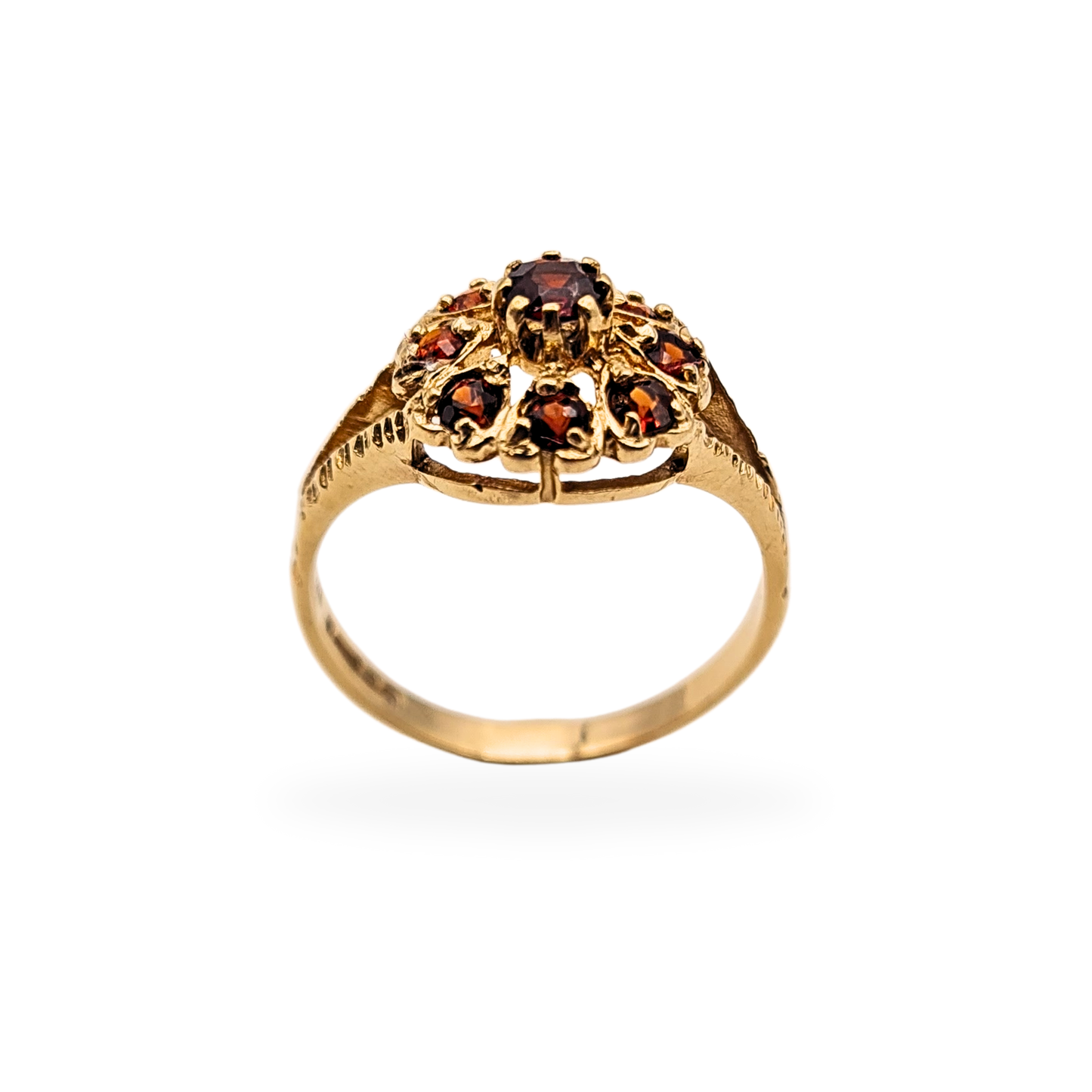 9ct Gold Garnet Cluster Ring 1970 Birmingham Hallmark UK K 1/2