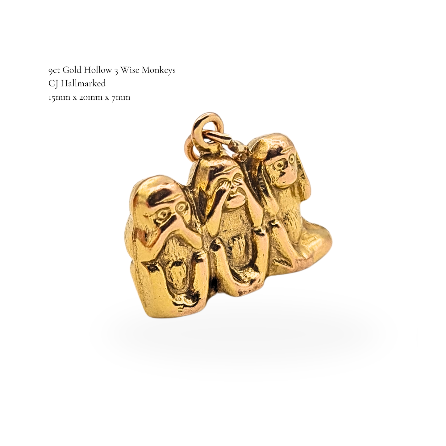 Georg Jensen 9ct Gold Three Wise Monkeys Charm Speak See Hear No Evil Pendant