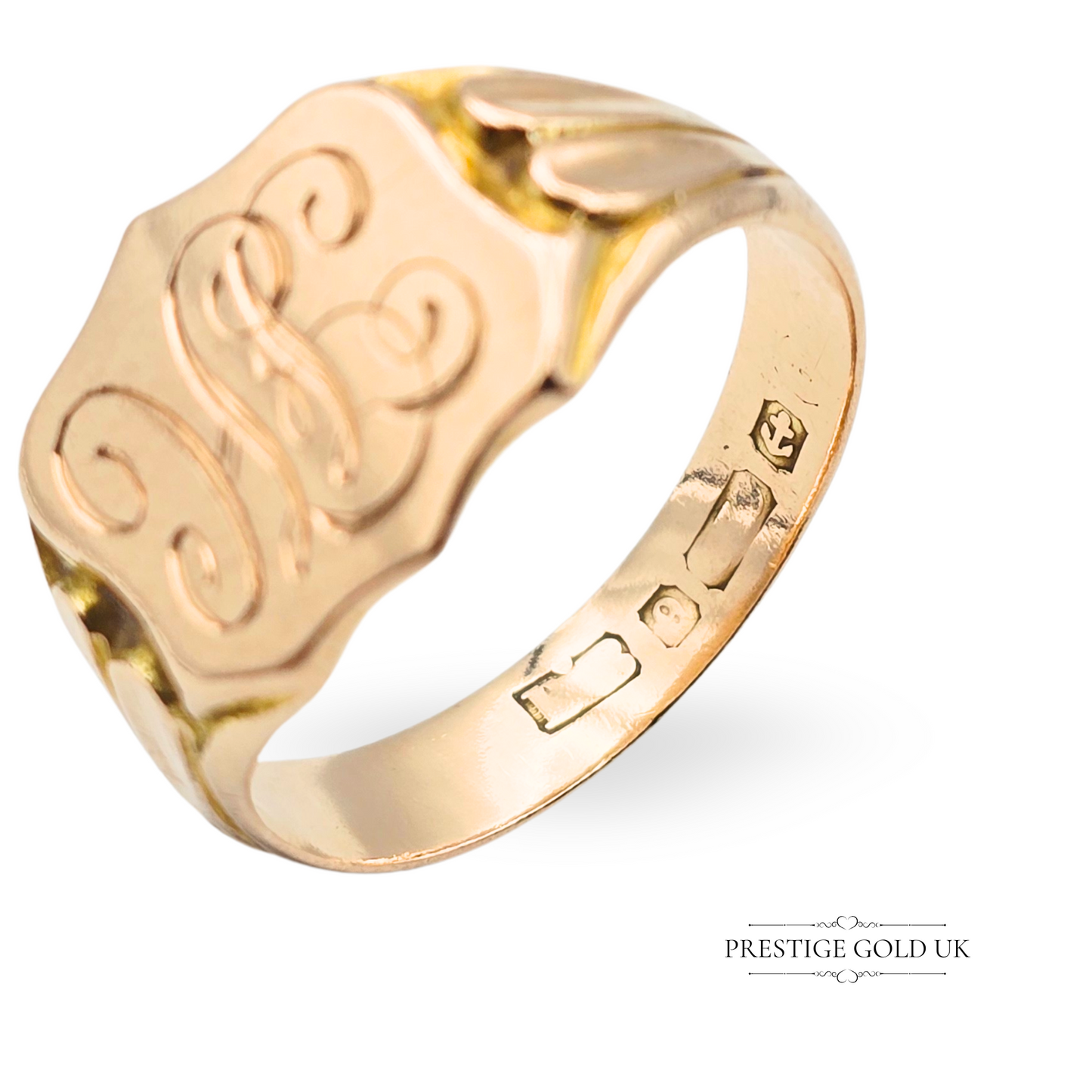 9ct Rose Gold Ornate Signet Ring, Monogrammed FH,  UK Size S 1/2 US 9