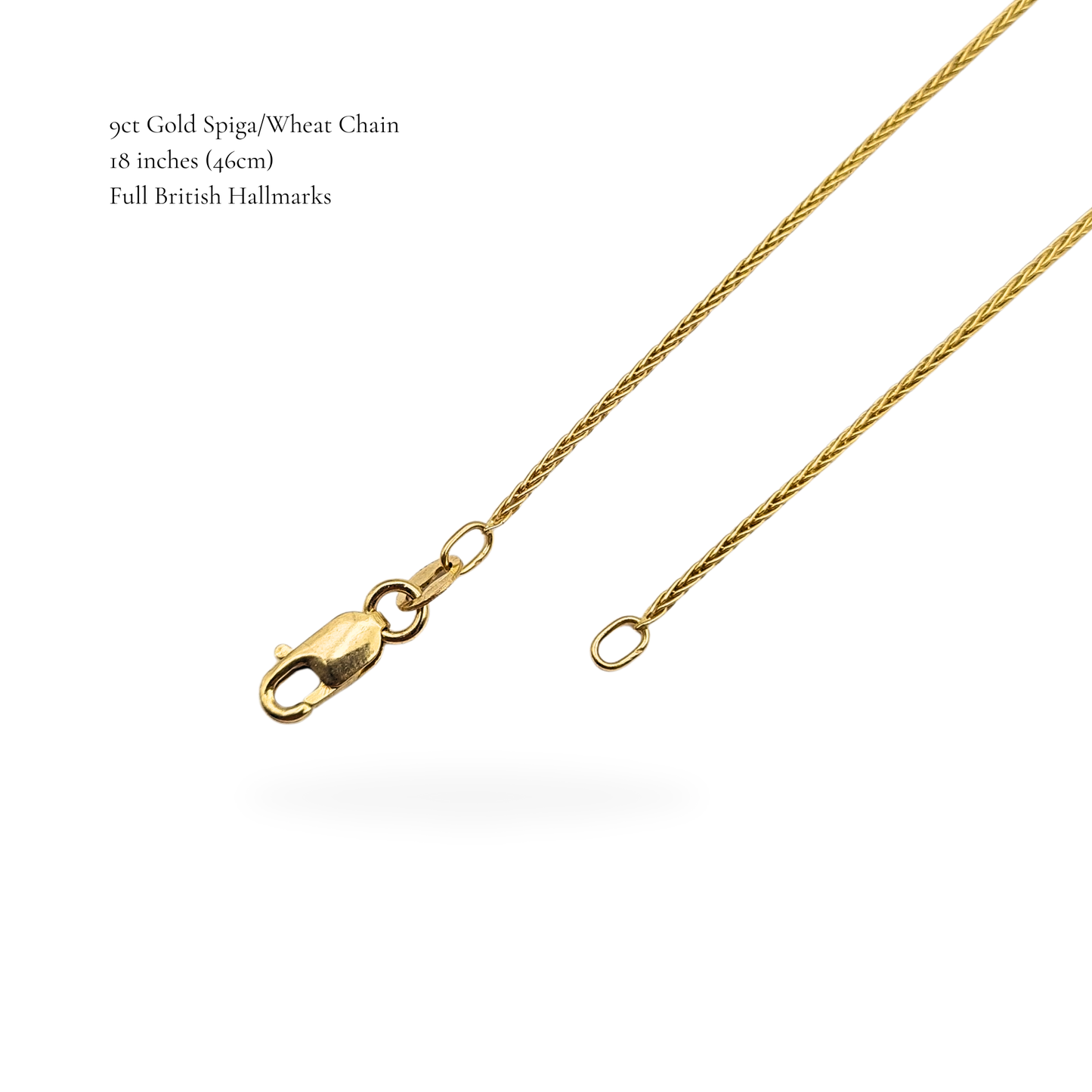 18" Gold Spiga Wheat Chain Necklace,  British Hallmarked 9ct