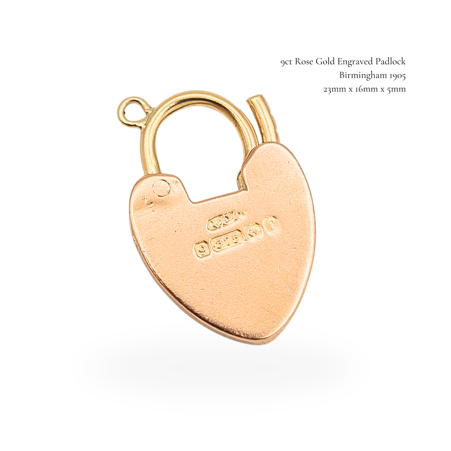 Antique 9ct Rose Gold Heart Padlock 1905 Birmingham Hallmark Engraved