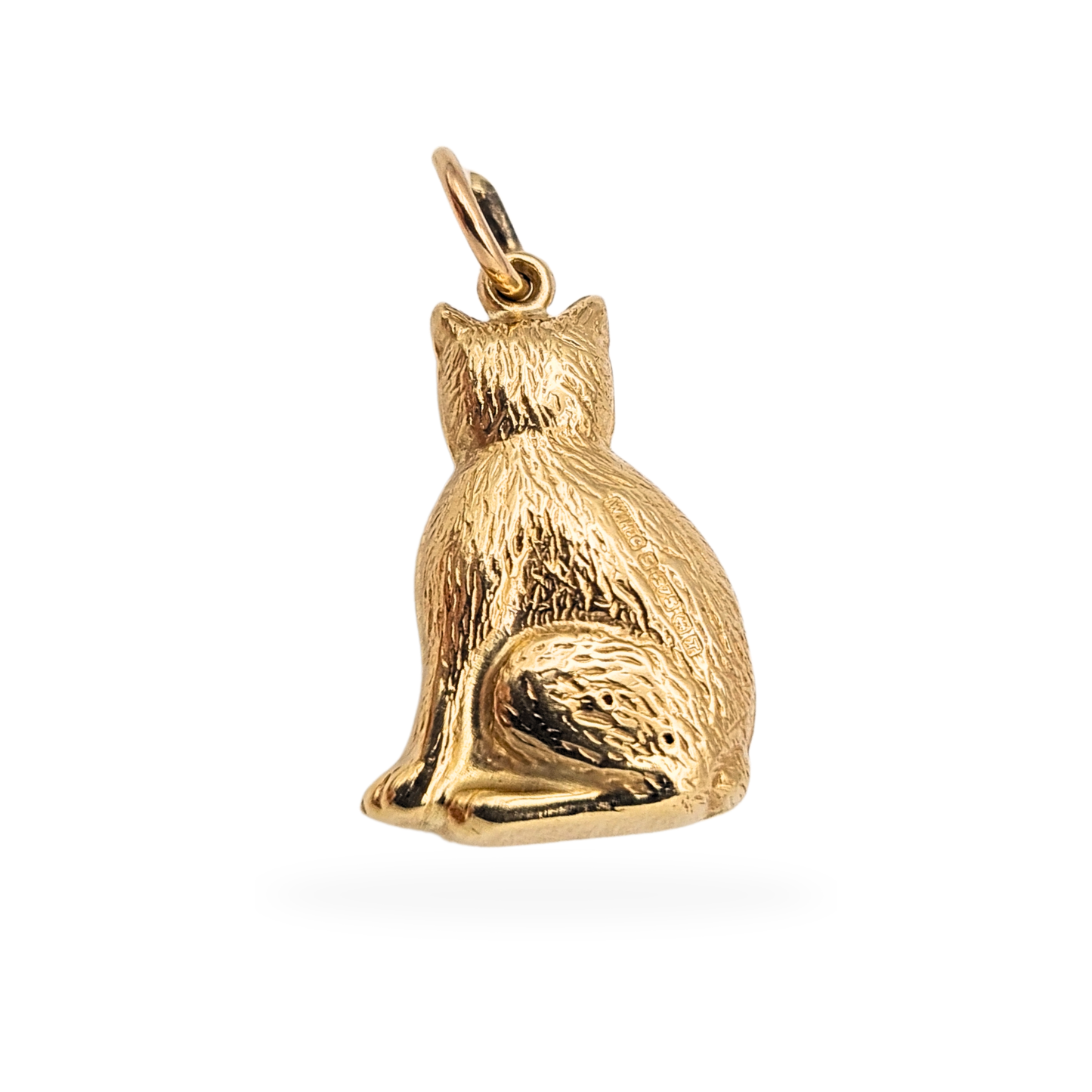 Large 9ct Gold Puffy Cat Charm Pendant 1993 Birmingham