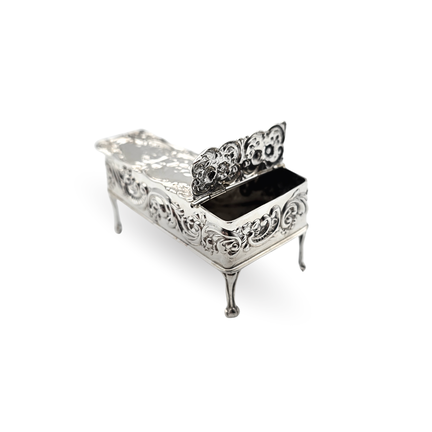 Silver Dollhouse Piano, John Rose, Opening Miniature, Rococo Cherub 1959