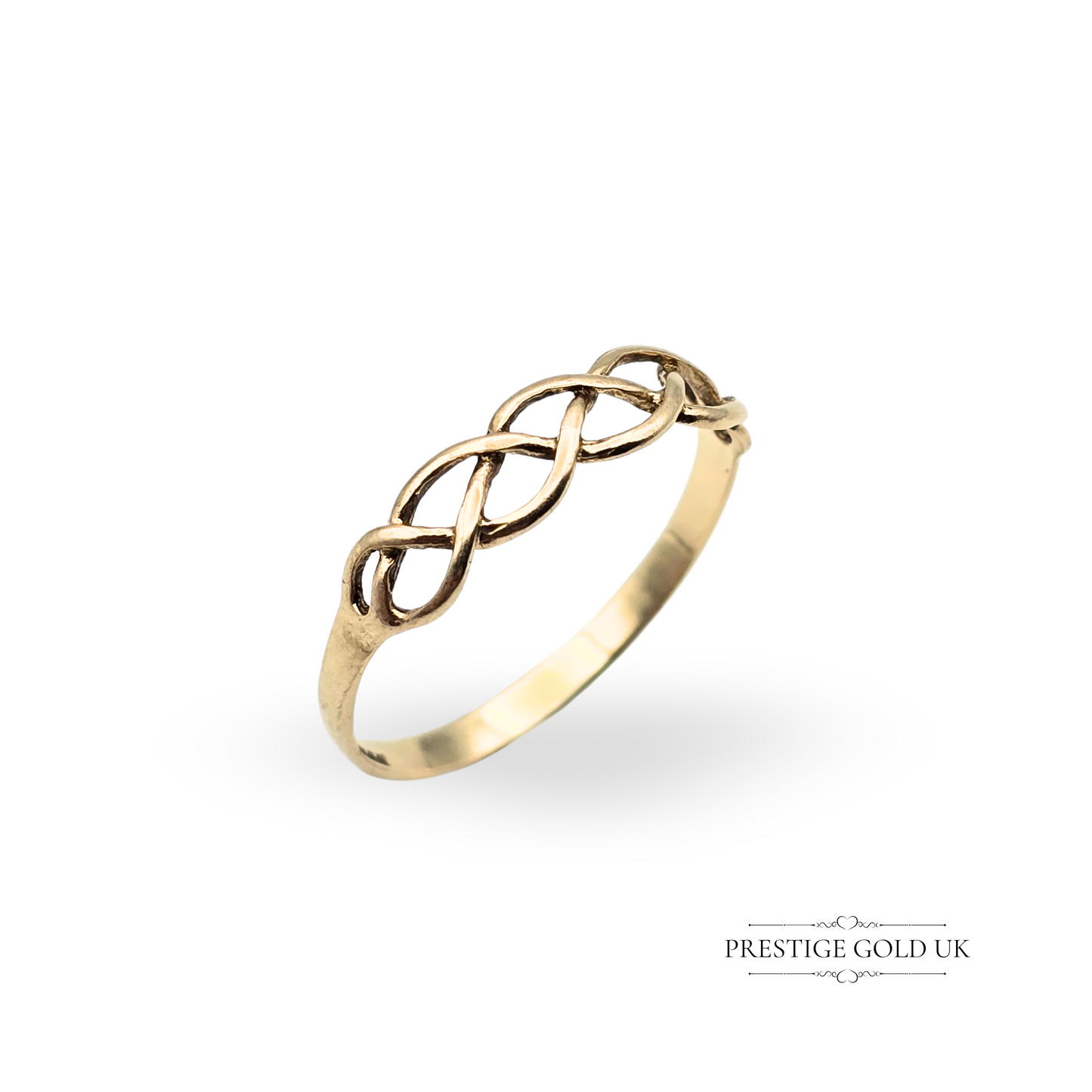 9ct Gold Celtic Twist Knot Ring UK P 1/2 US 7 3/4, Delicate Interwoven Band