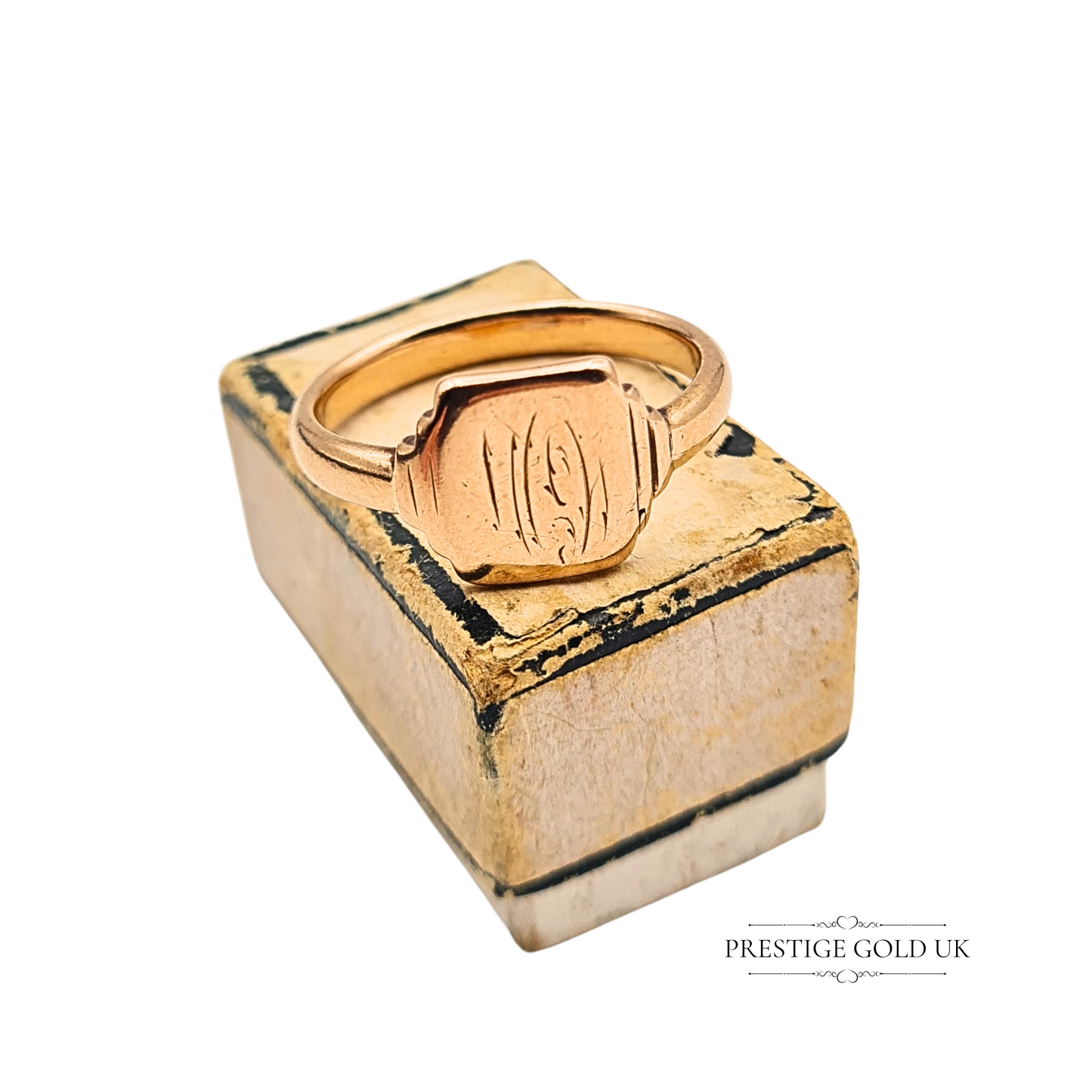 Dainy 9ct Rose Gold Signet Ring Square Monogram UK M US 6 1/4 Circa 1933