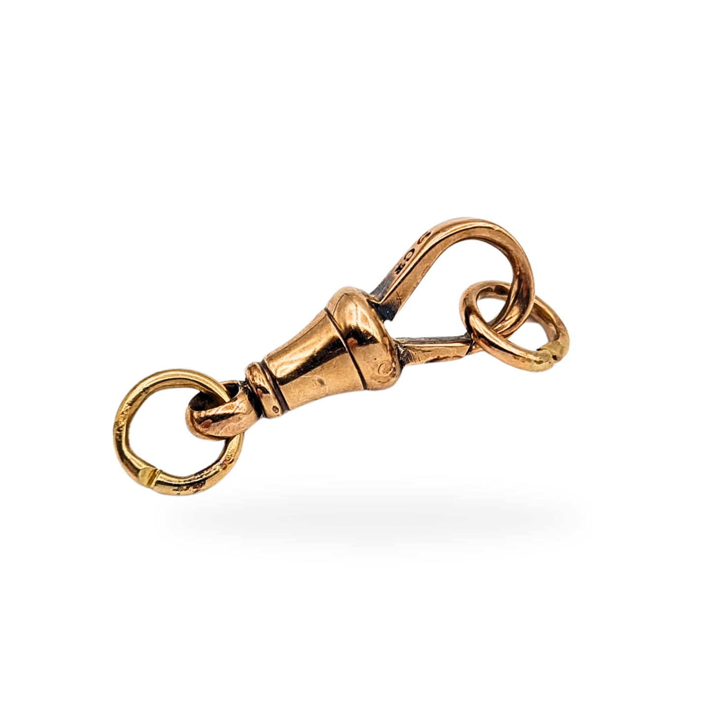 9ct Rose Gold Dog Clip Albert Chain Clasp, Twin 7mm Rings