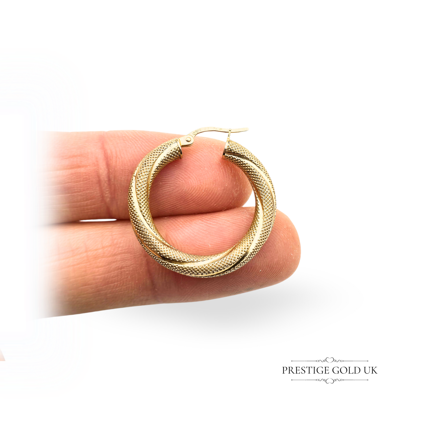 9ct Gold Large Round Flip Top Hoop Earrings, Two-Tone Textured Design