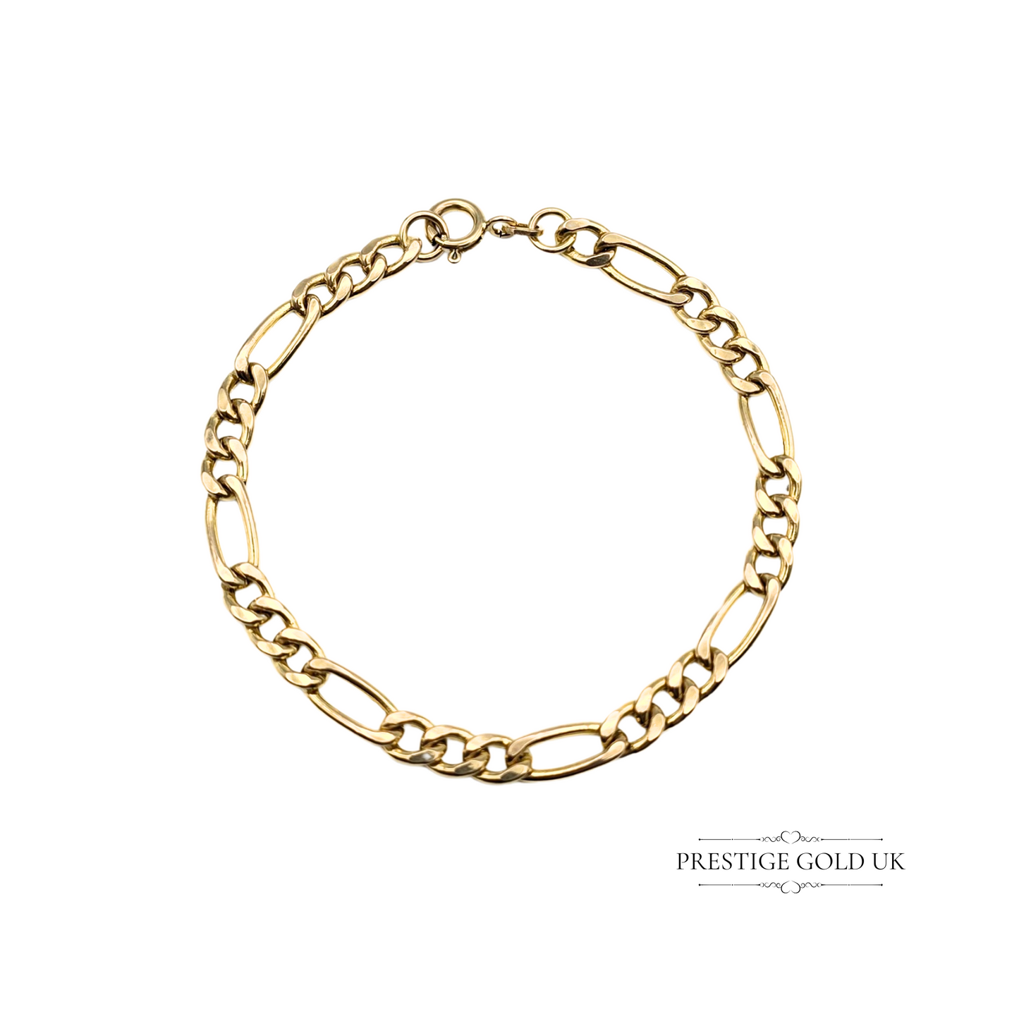 7" Vintage 9ct Gold Figaro Bracelet,  (18cm) Long, 5mm Wide, Hollow Design