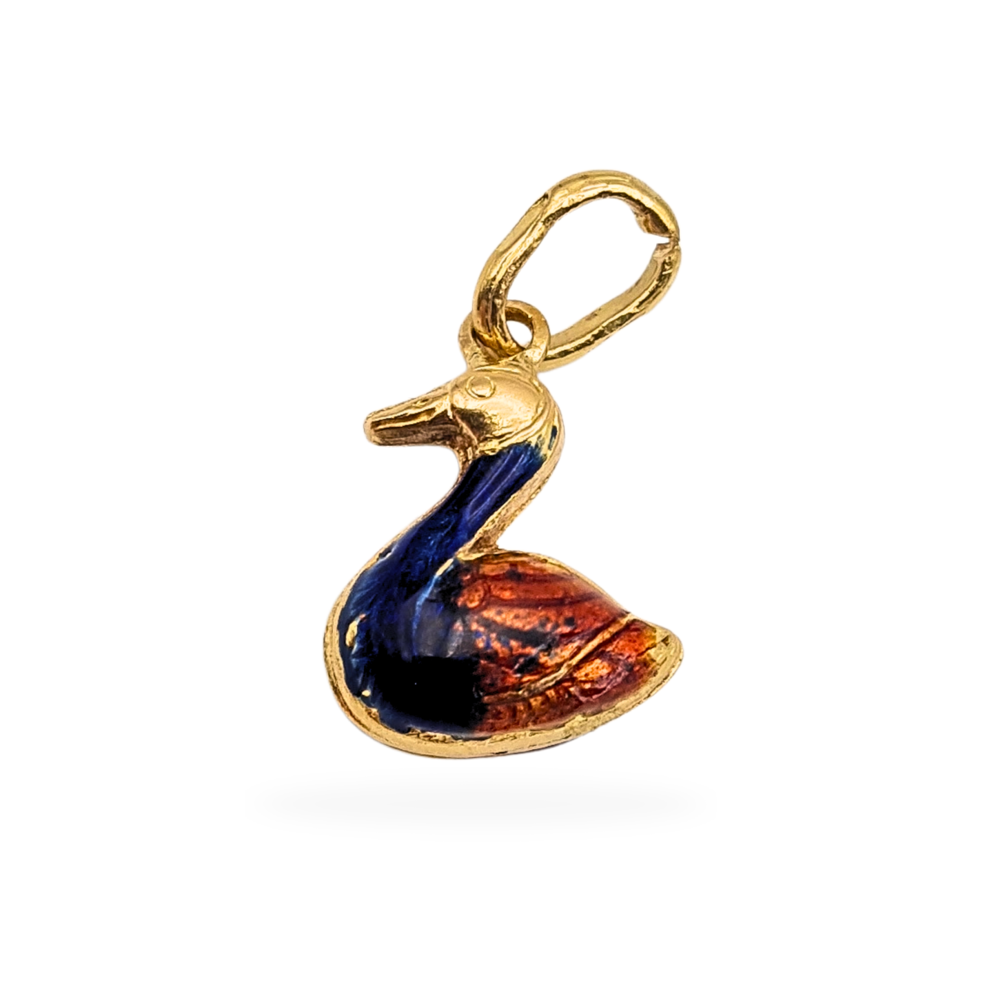 18ct Gold Enamel Duck Charm 750 Mini Bird Pendant