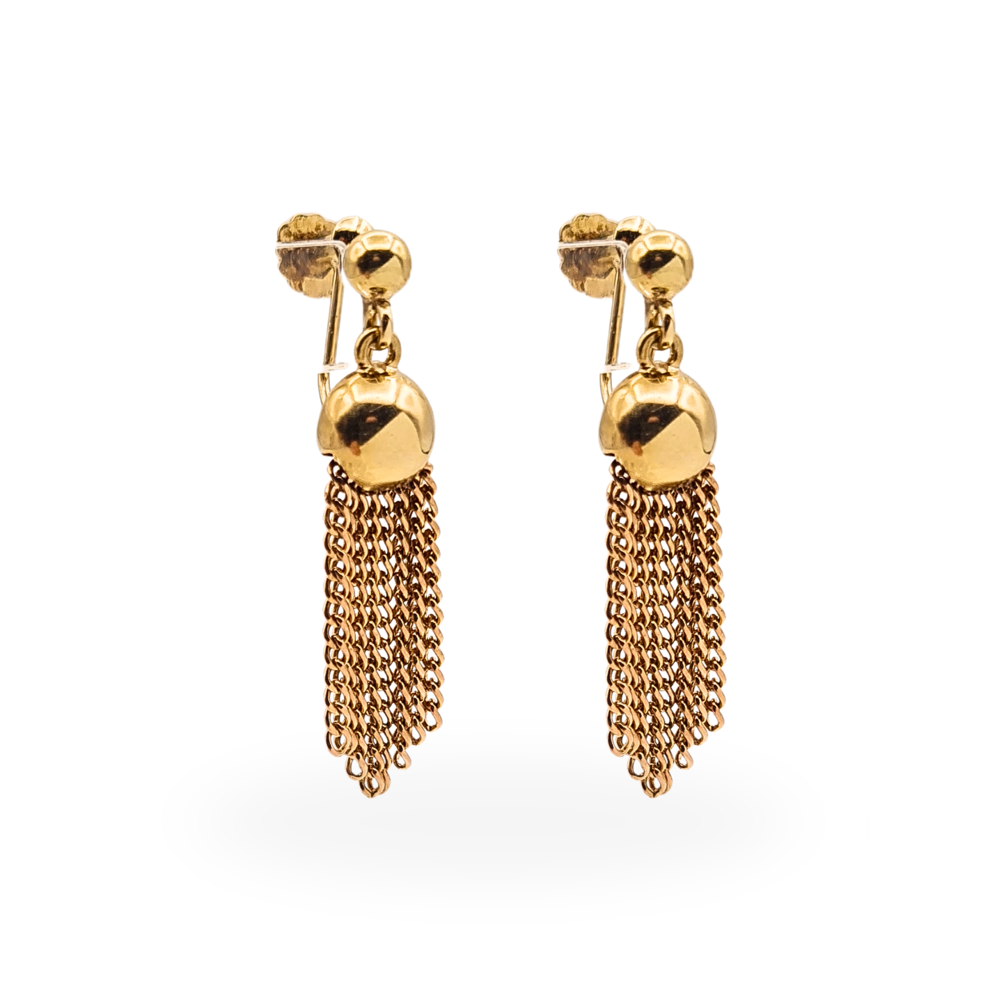 9ct Gold Tassel Drop Earrings,Yellow & Rose Gold Screw Back Earrings