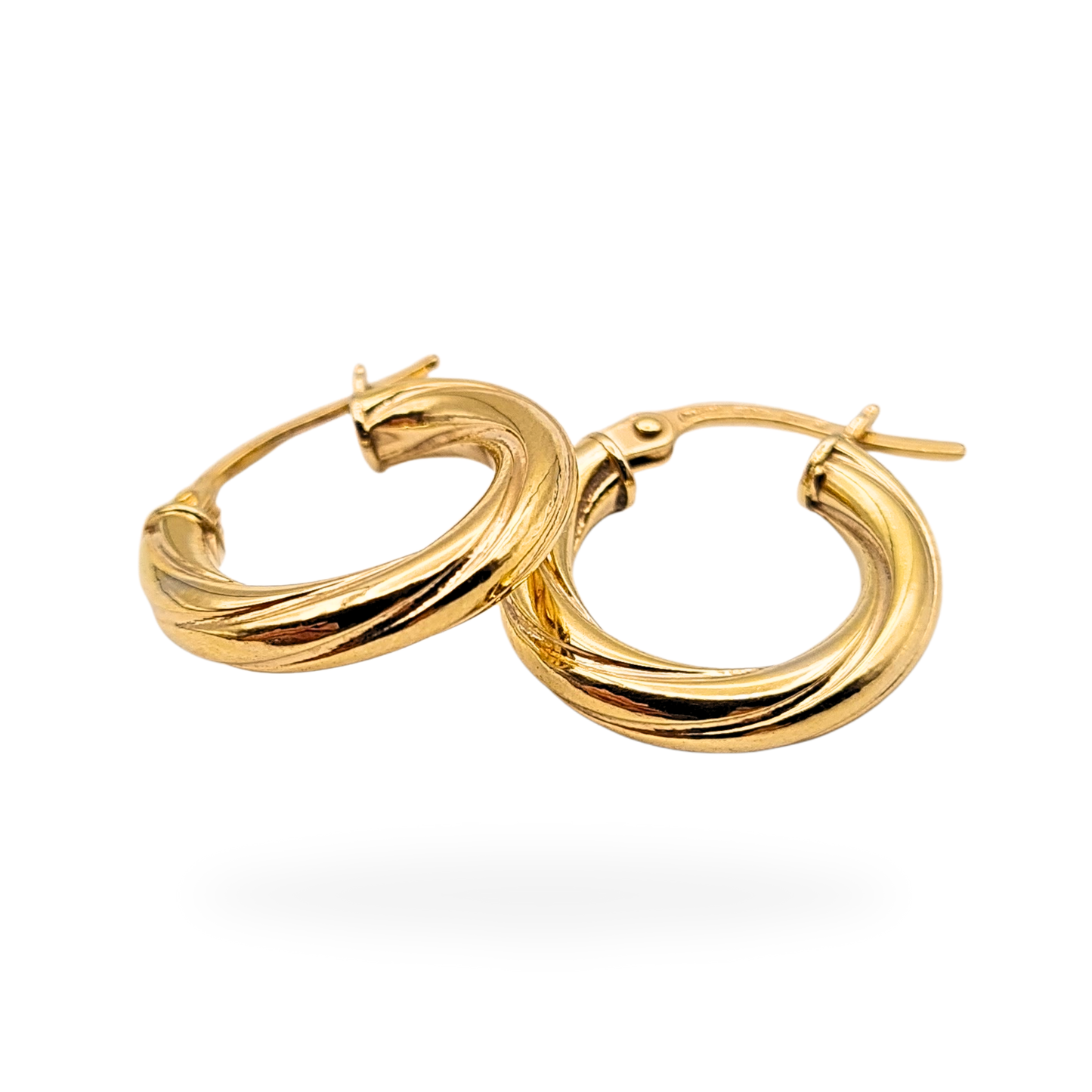 9ct Gold Twist Hoop Earrings 15mm wide