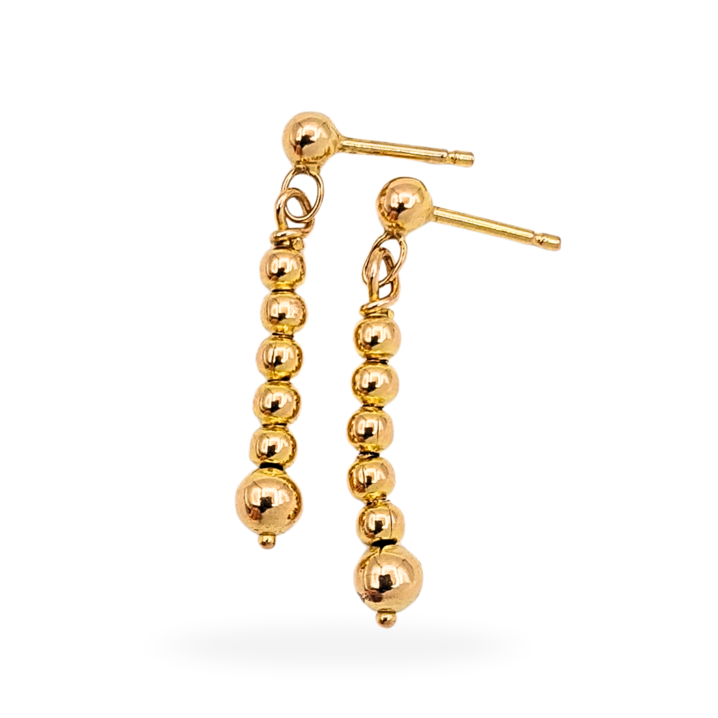 9ct Gold Drop Earrings, Bead Design, With Butterfly Backs