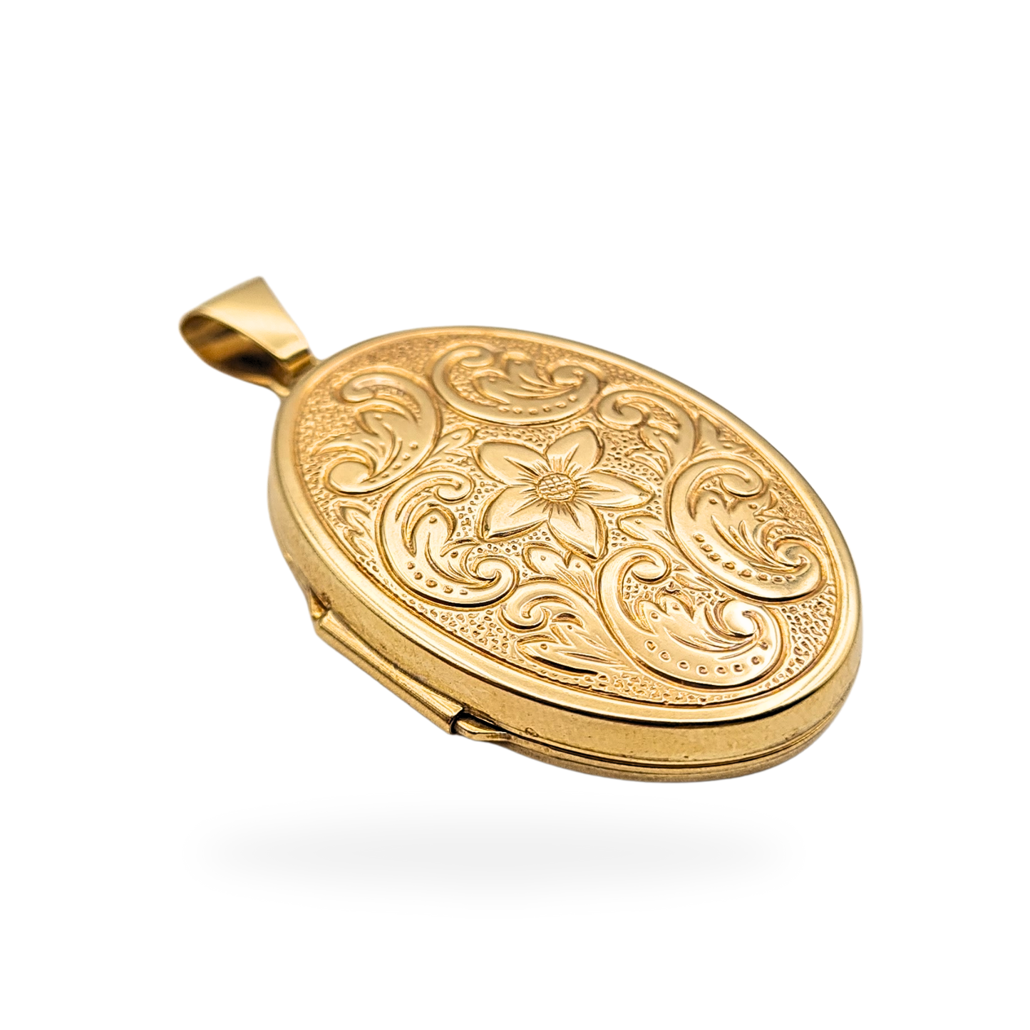Large 9ct Gold Oval Locket, Floral Engraved