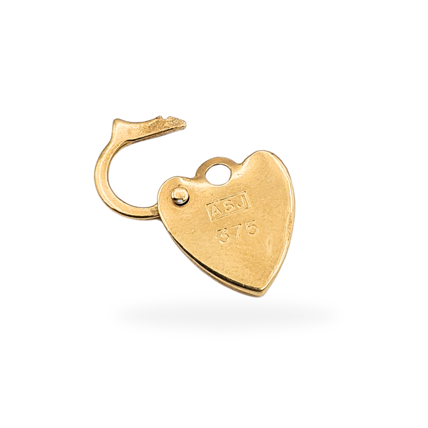 Clearance Item 9ct Gold Heart Padlock, ASJ 375, 0.54g, Hand Engraved