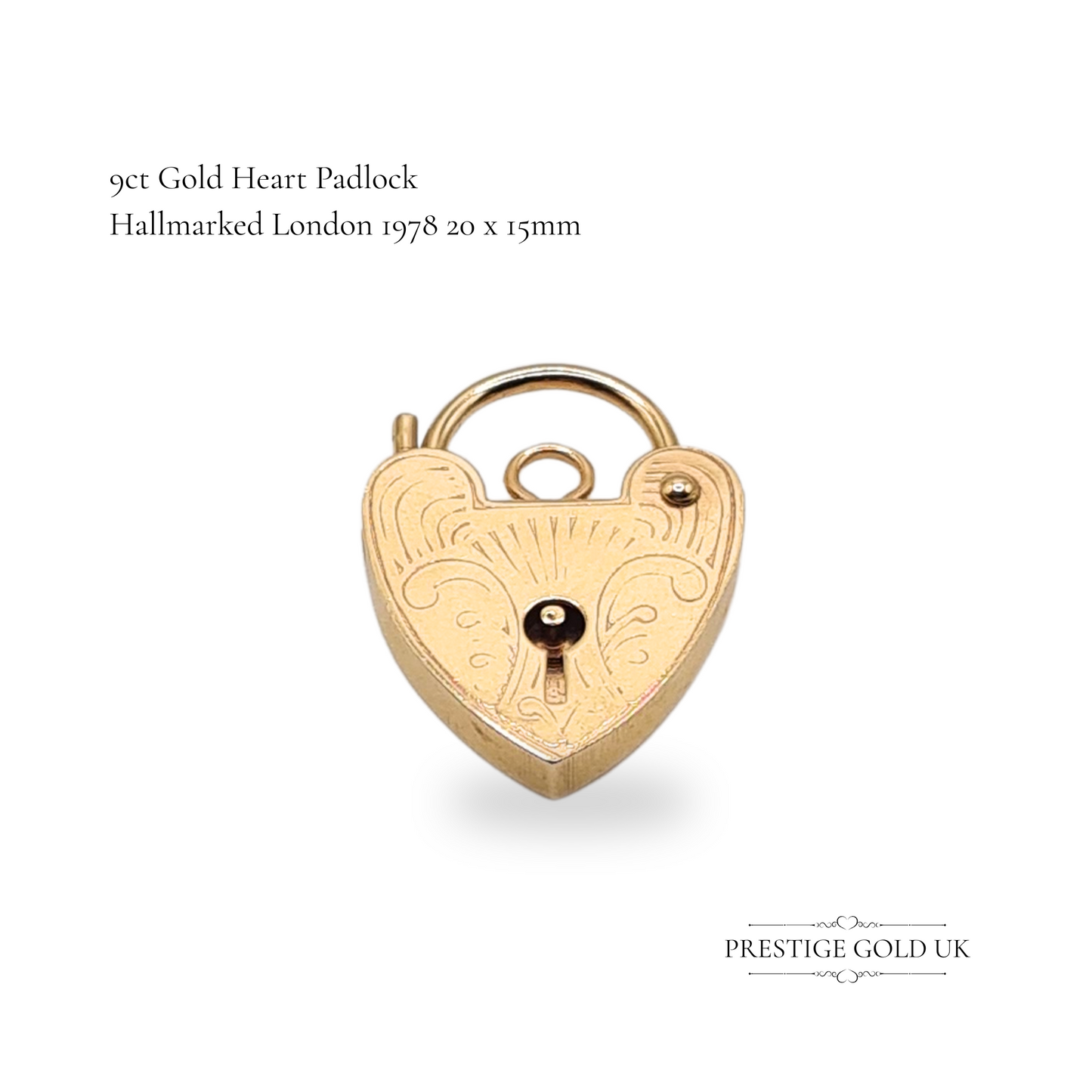 9ct Gold Heart Padlock Pendant ASJ London 1978 Hallmarked 20mm x 15mm