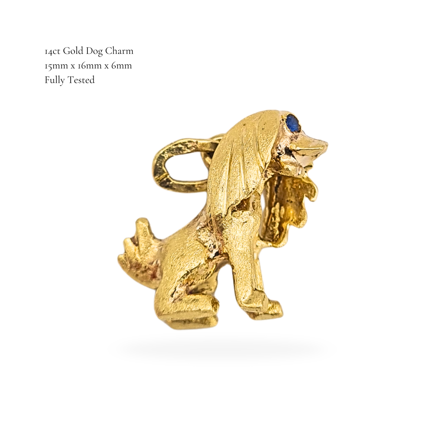 14ct Gold Solid Spaniel Style Dog Charm With Blue Eyes