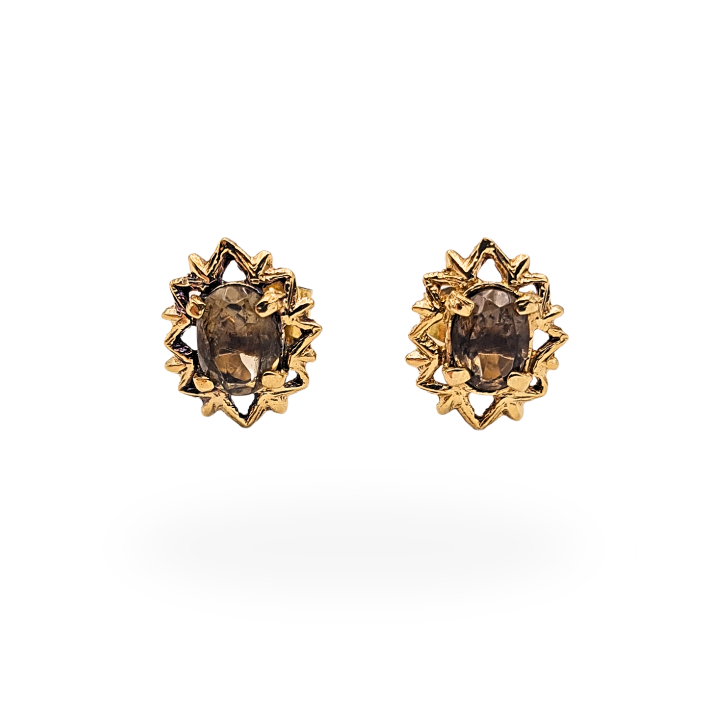 9ct Gold Smoky Quartz Stud Earrings, Oval Gold Earrings
