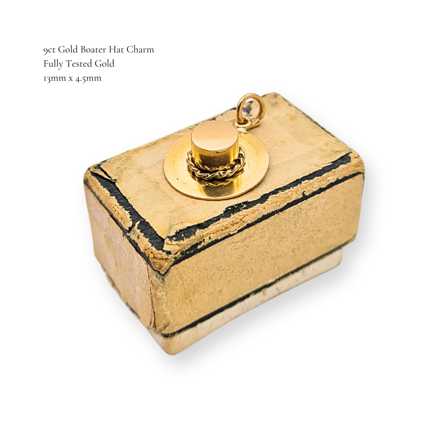 9ct Gold Boater Hat Charm Pendant, Novelty Hat