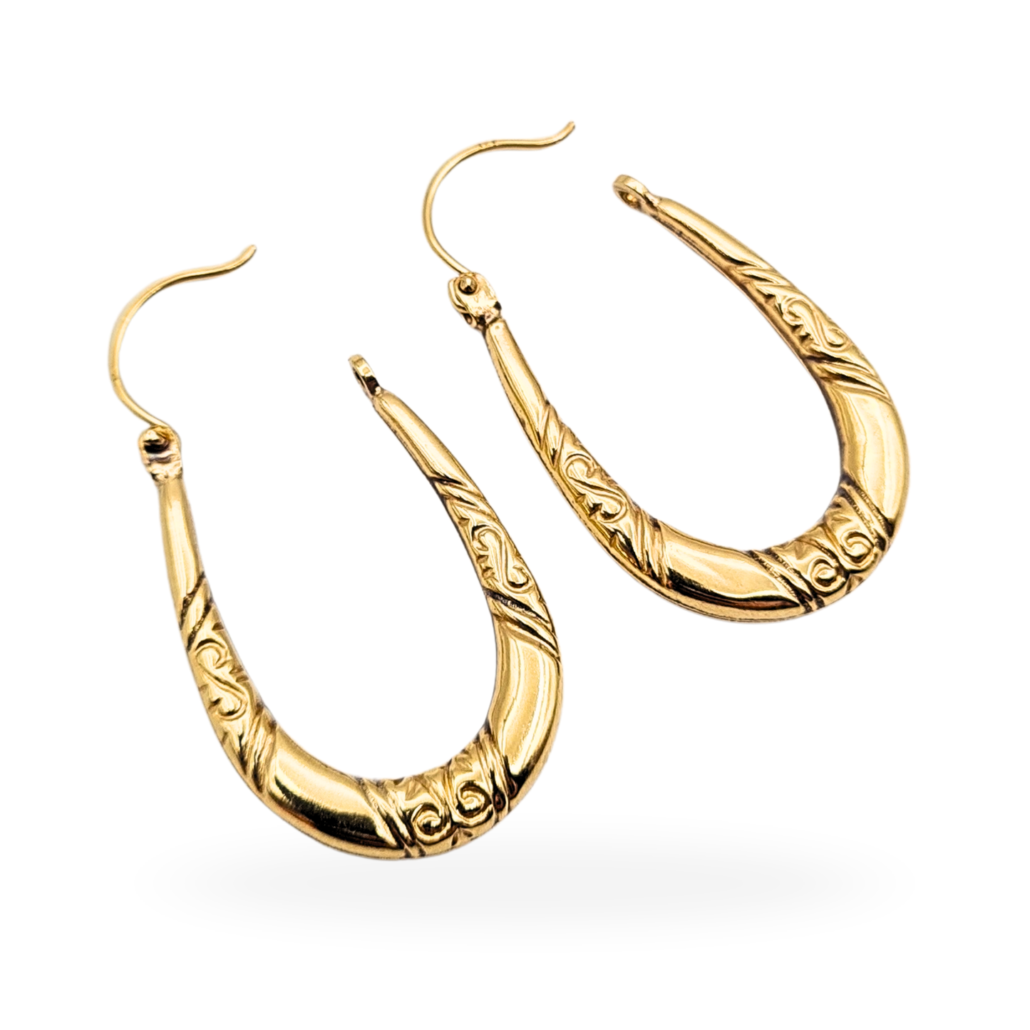 9ct Gold Creole Hoop Earrings, Stamped 375, Engraved