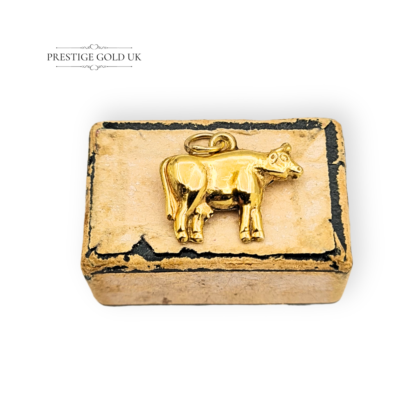 9ct Gold Cow Charm, 1970's Puffy Miniature Farm Animal Pendant