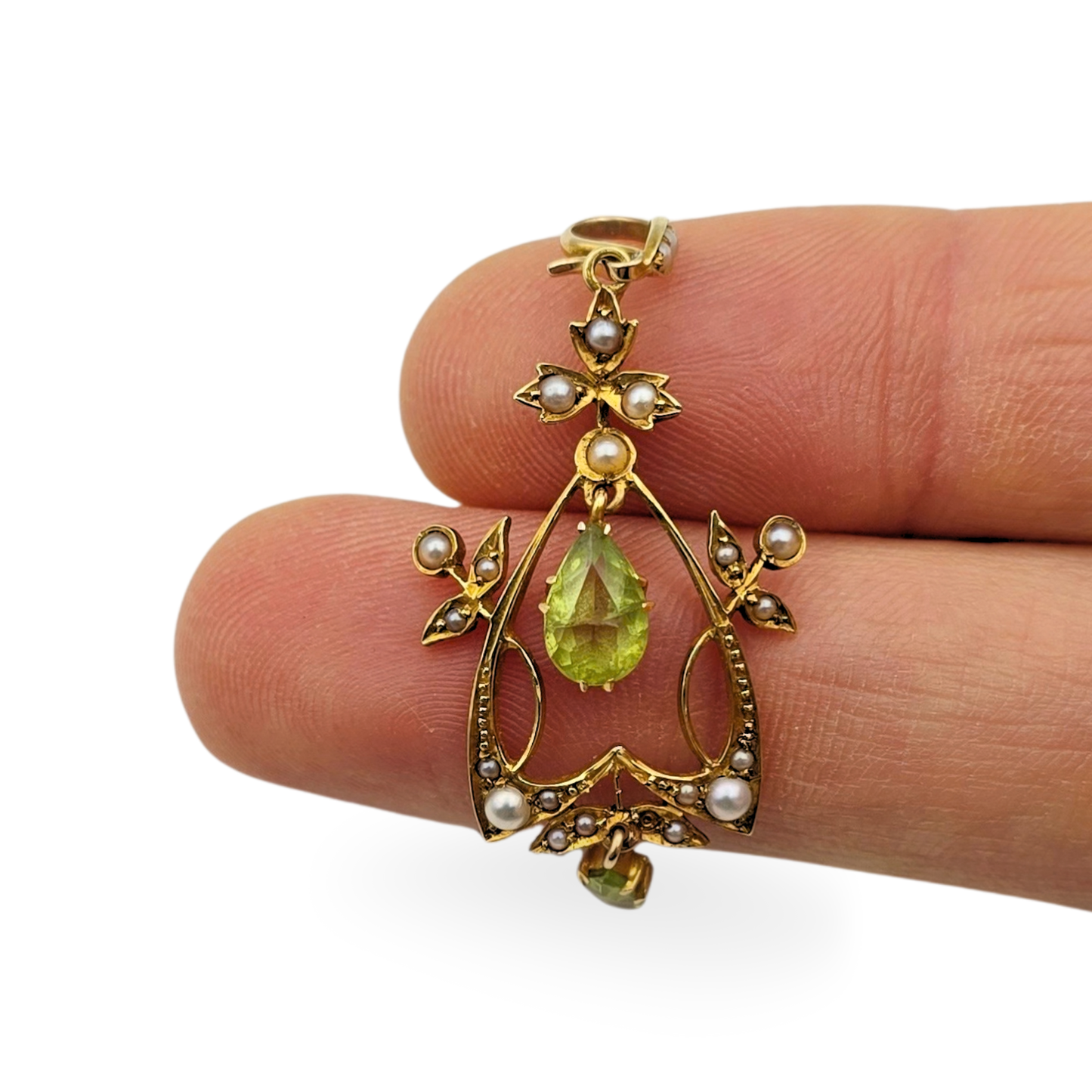 15ct Gold Victorian Peridot Seed Pearl Pendant, Antique With Flaws