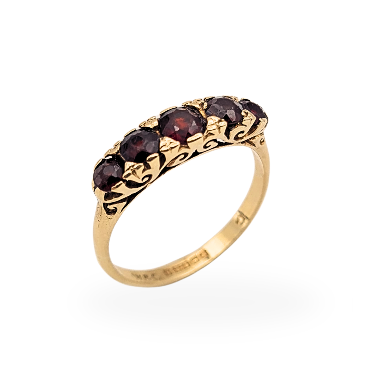 9ct Gold Garnet 5 Stone Ring Vintage 1972 Birmingham UK O US 7