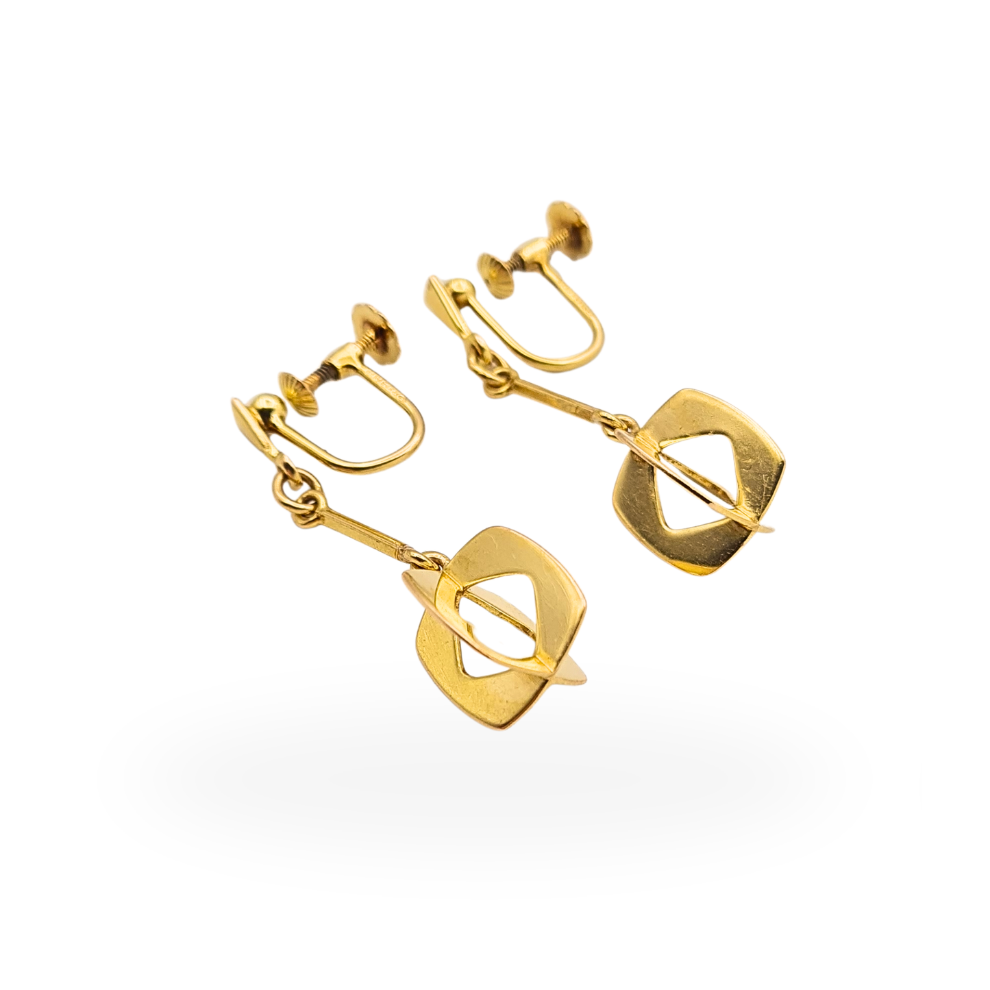 9ct Gold Drop Earrings, Screw Back Hallmarked Birmingham Reto