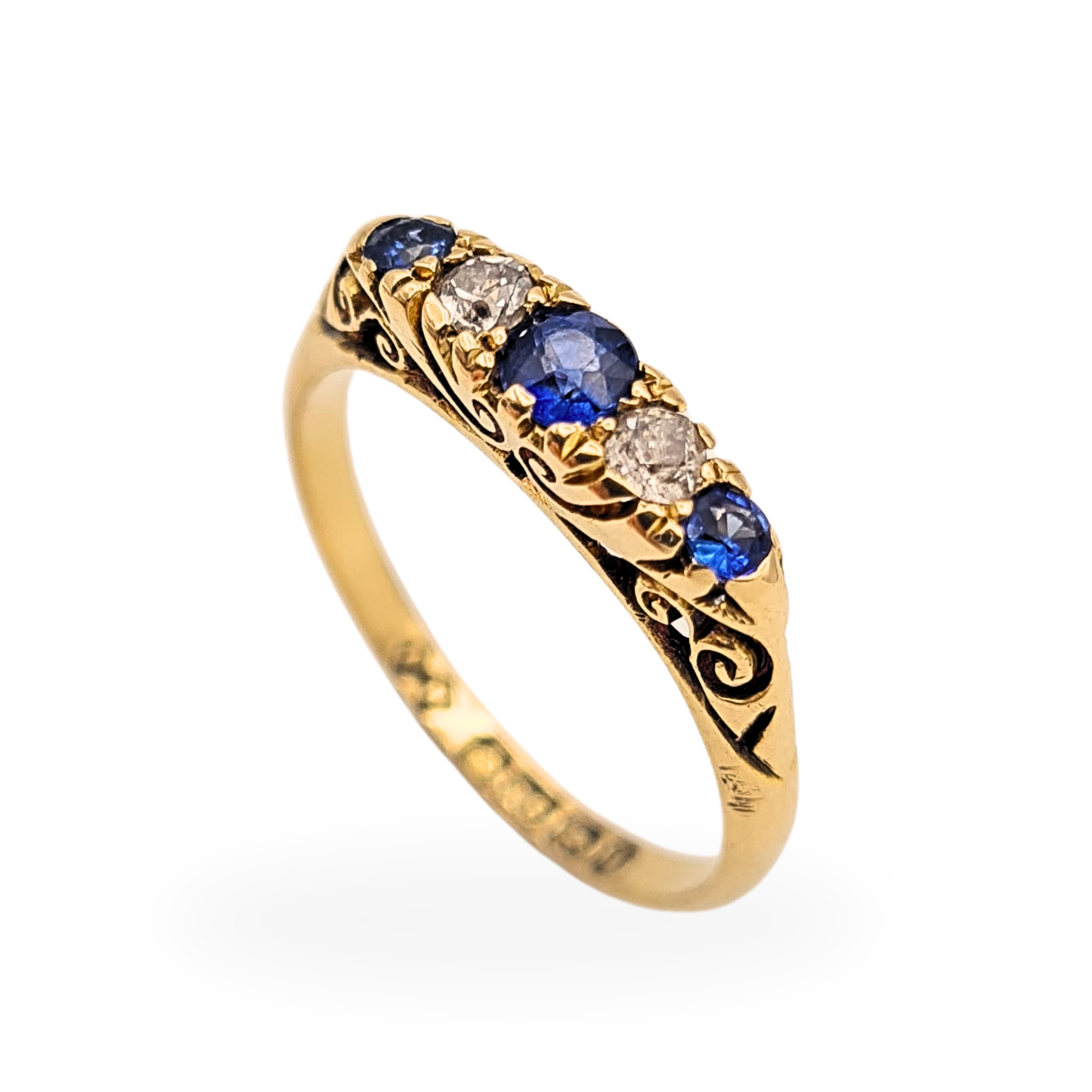 Antique 18ct Gold Sapphire Diamond Ring 1915 Birmingham 5 Stone UK N 1/2 US 7