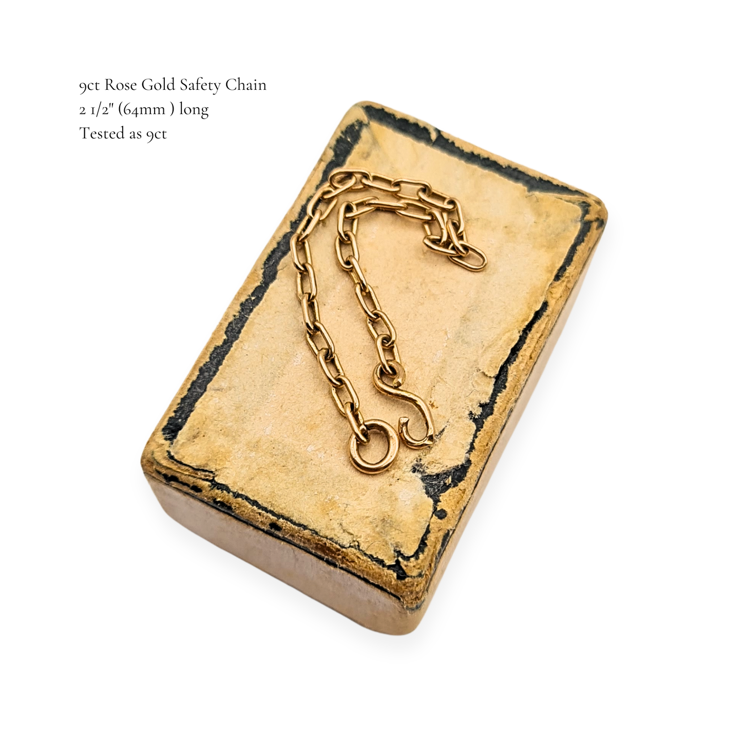 9ct Rose Gold Safety Chain 2.5" S Link Hook Tested 9ct