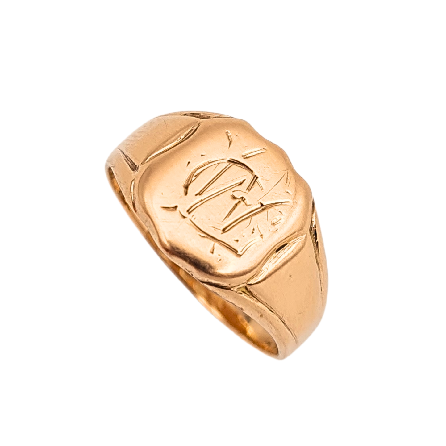 Clearance  Antique 9ct Rose Gold Signet Ring, Hand Engraved, UK O 1/2