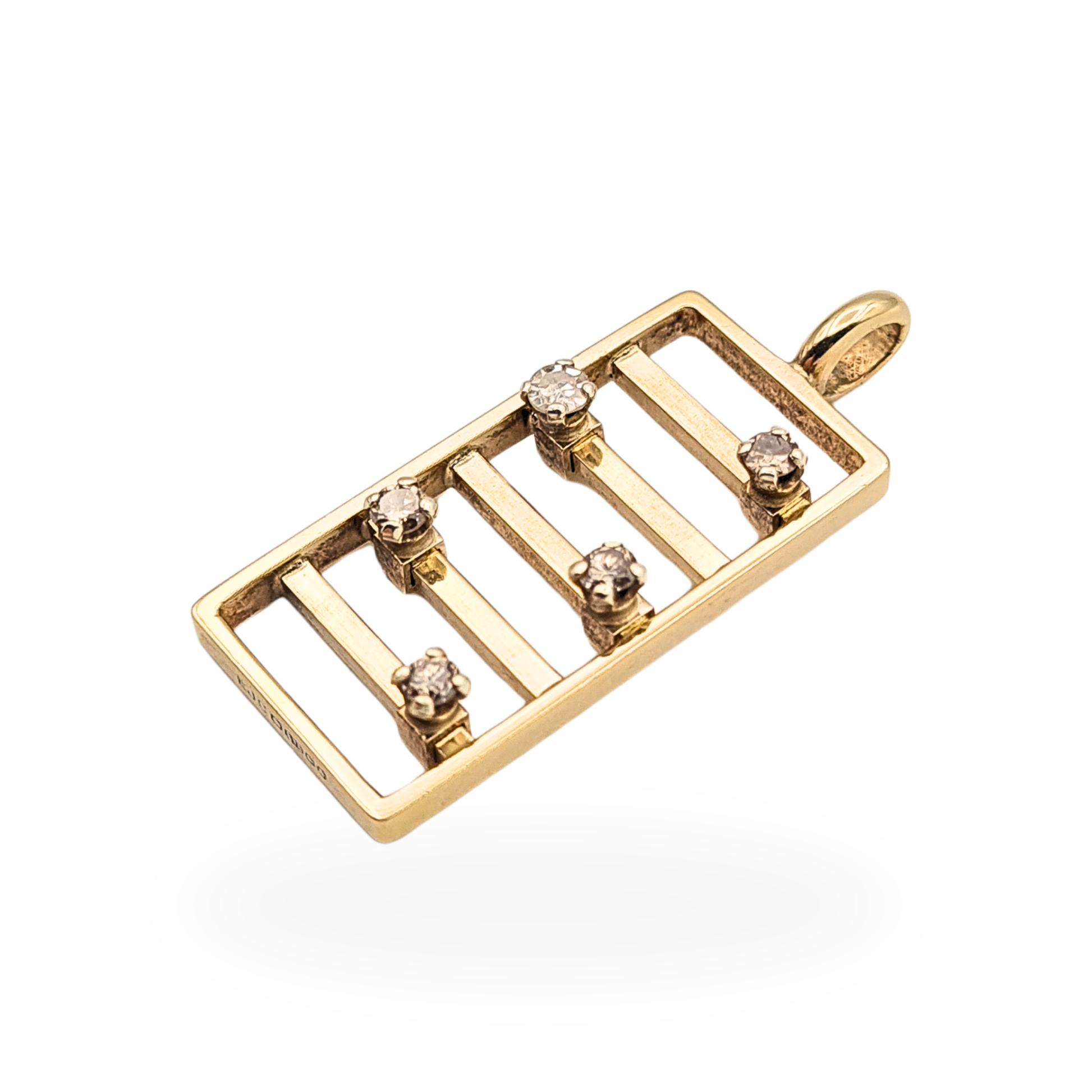 Vintage 9ct gold diamond abacus pendant geometric charm hallmarked Birmingham
