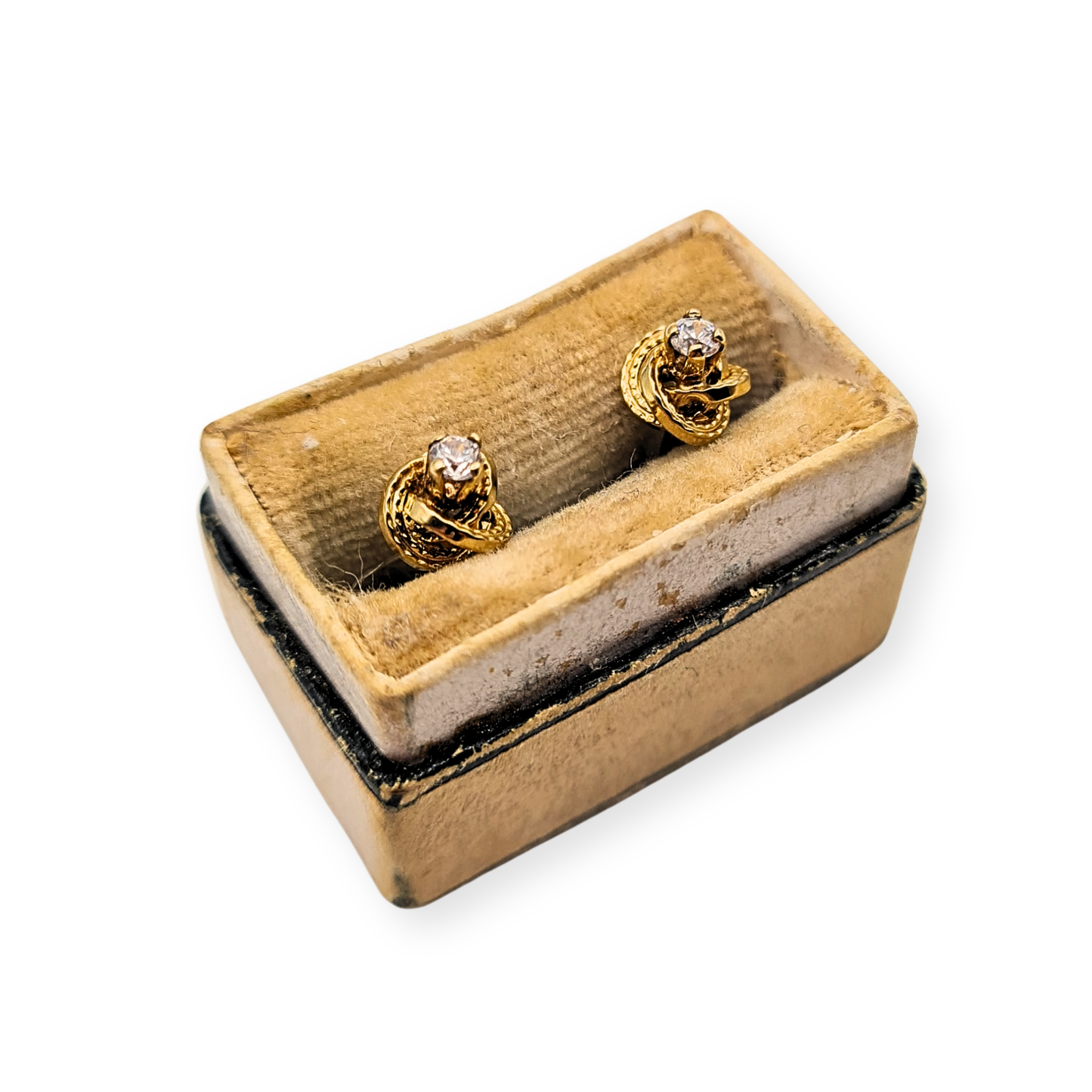 9ct Gold CZ Twist Stud Earrings 5mm Knot Design Butterfly Backs