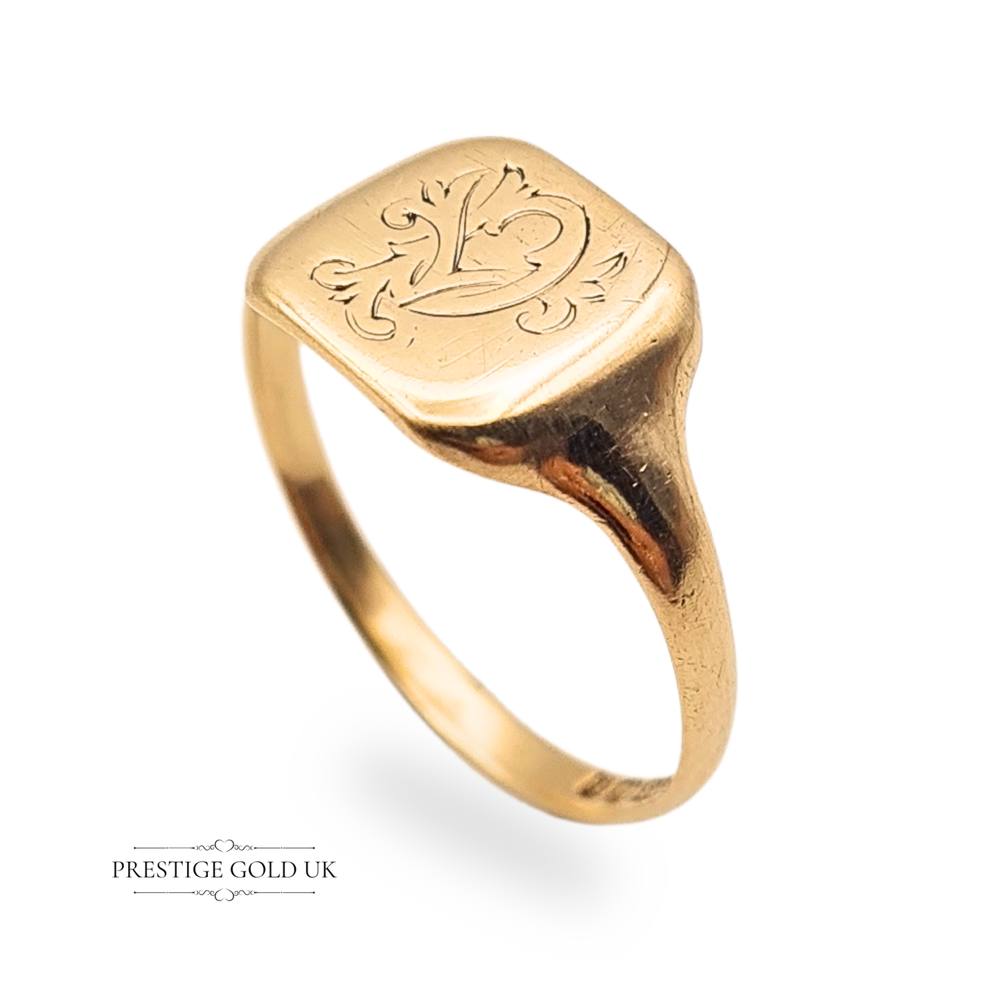 1940's Tiny 9ct Gold Signet Ring With Monogrammed Face, Size  UK P 1/2 US 7 3/4