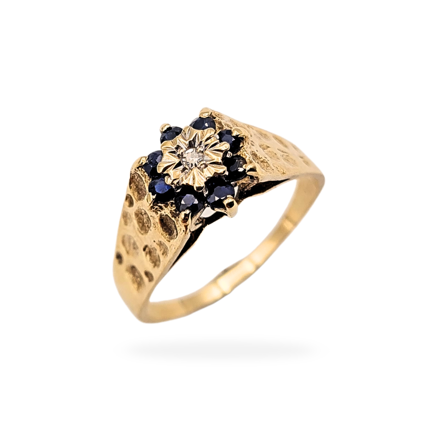 9ct Gold Diamond Sapphire Ring, UK Q US 8, London 1972
