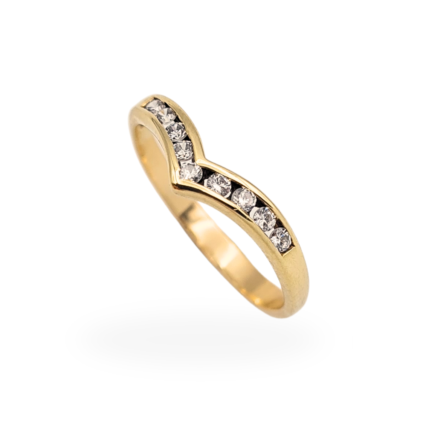 9ct Gold CZ Wishbone Ring Chevron Yellow Gold Band UK L 1/2 US 6