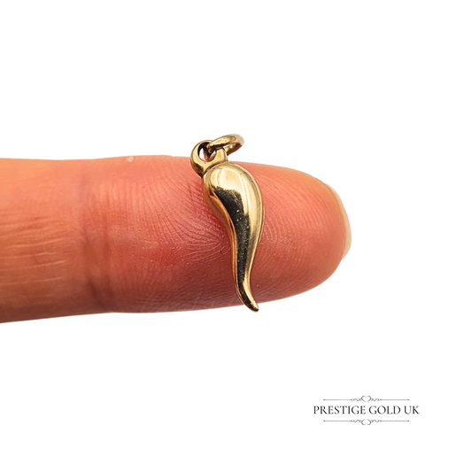 9ct gold vintage hollow Horn of Plenty charm, 16mm tall, 0.40g, stamped 375, fully tested, lightweight gold pendant, classic lucky symbol