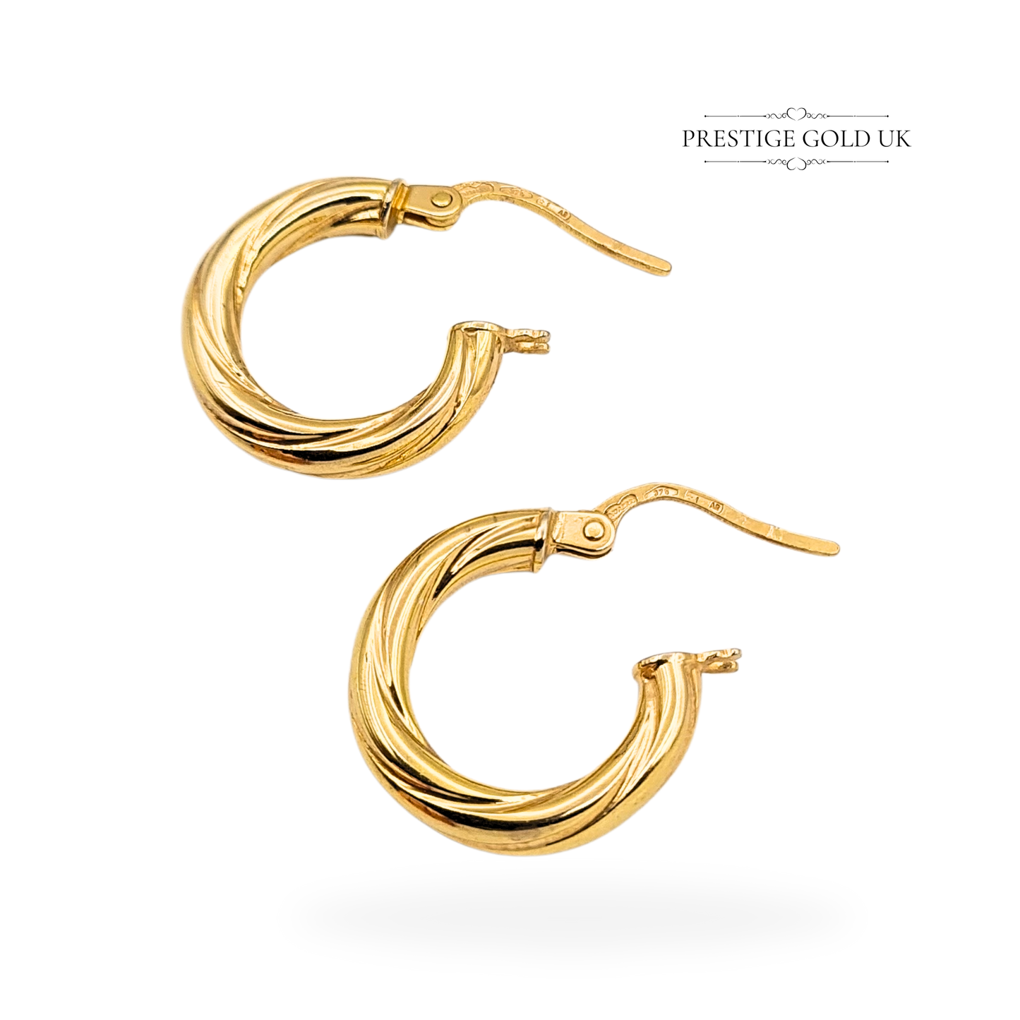 9ct Small Chunky Gold Hoop Earrings With Secure Flip Top Fasteners.
