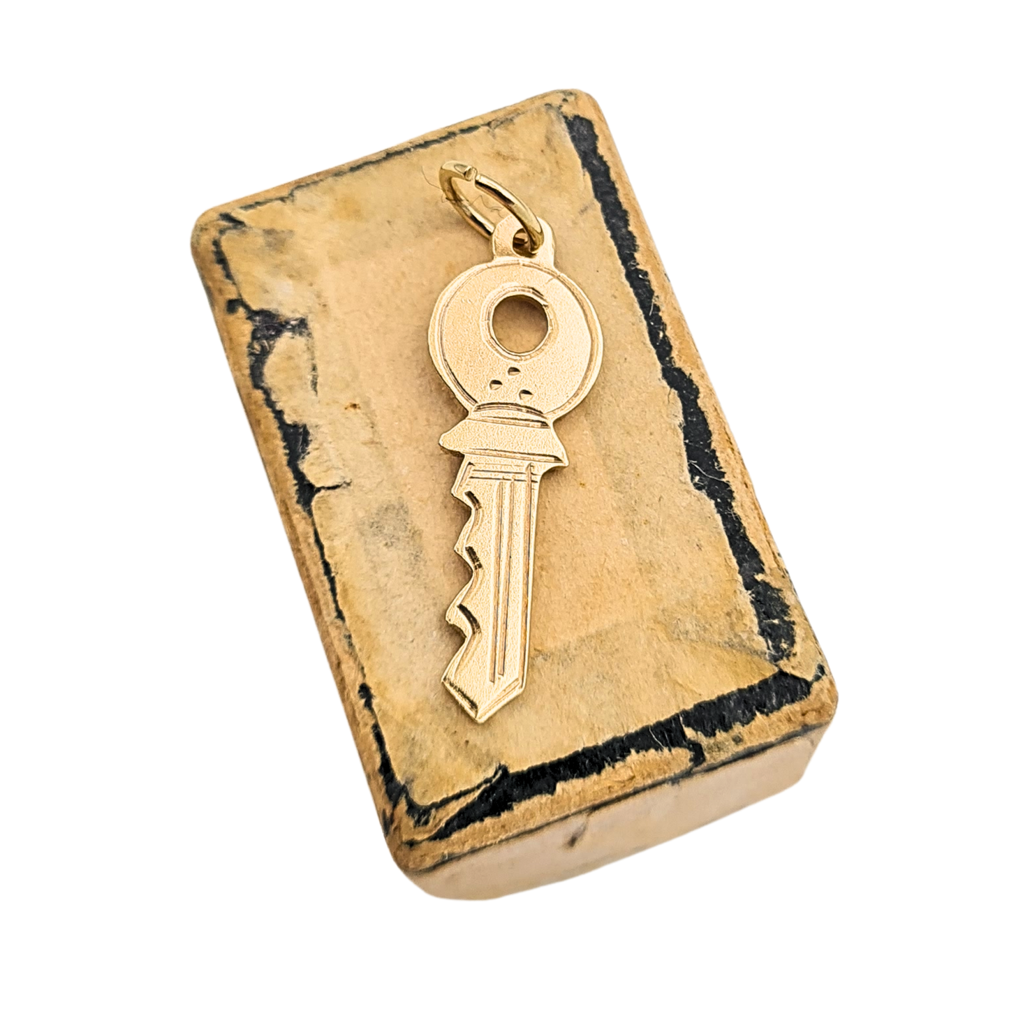 Vintage 9ct gold Yale key charm Birmingham 1984 tiny gold key pendant