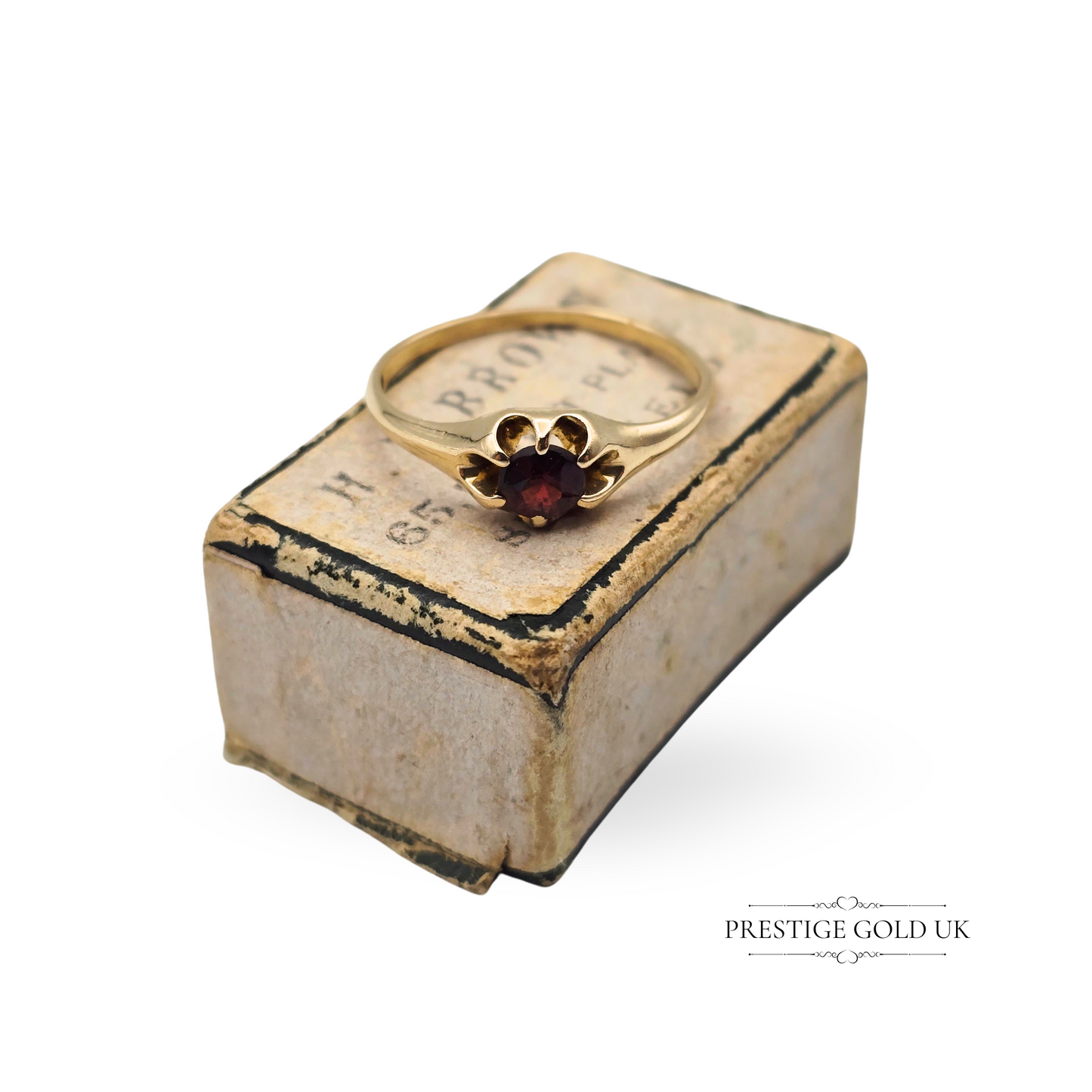 14ct Gold Garnet Pinky Ring, UK G US 3.5, Dainty Elegant Tiny Garnet Pinky Ring
