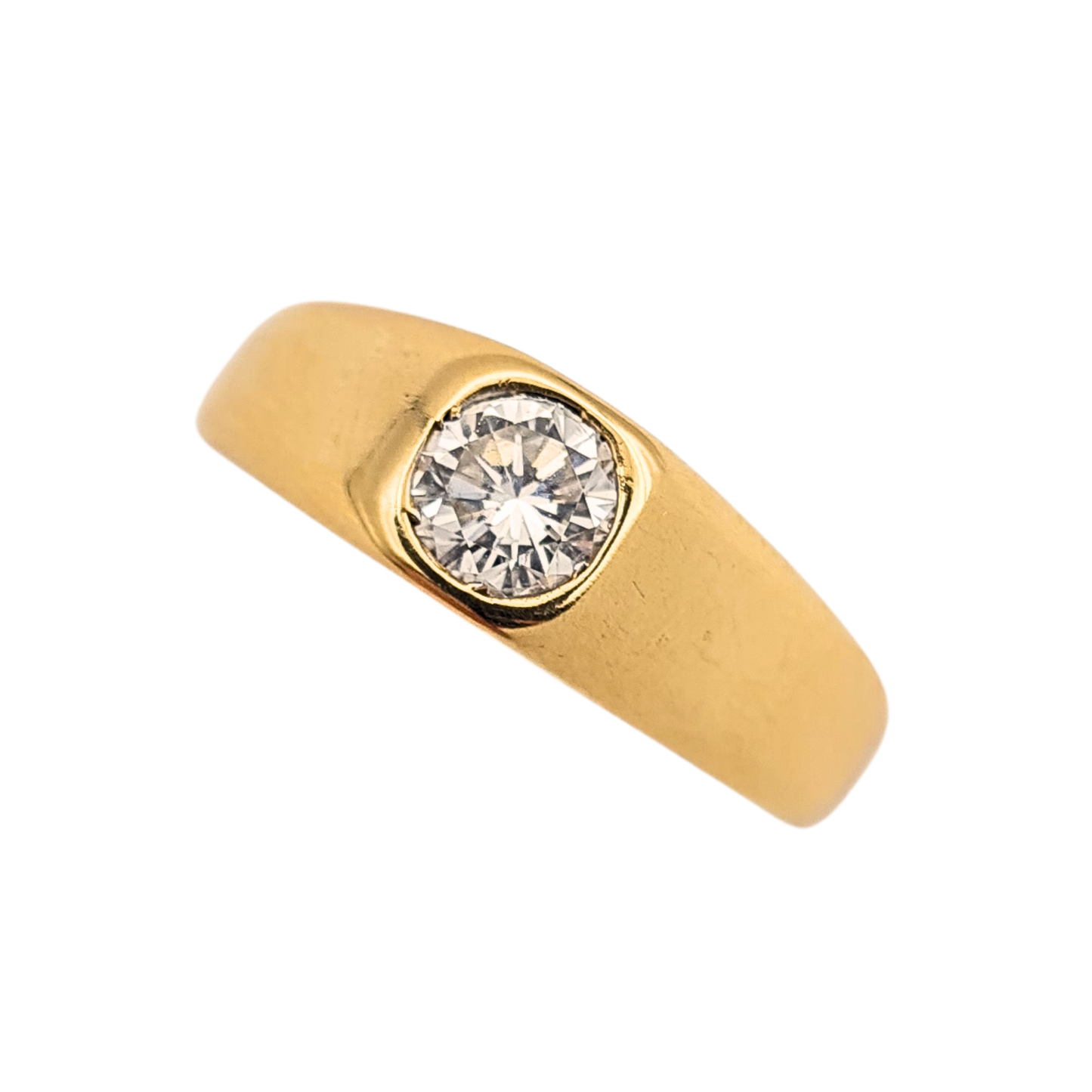 18ct Gold Diamond Gypsy Ring Heavy Band 0.5ct Solitaire UK Q US 8.25